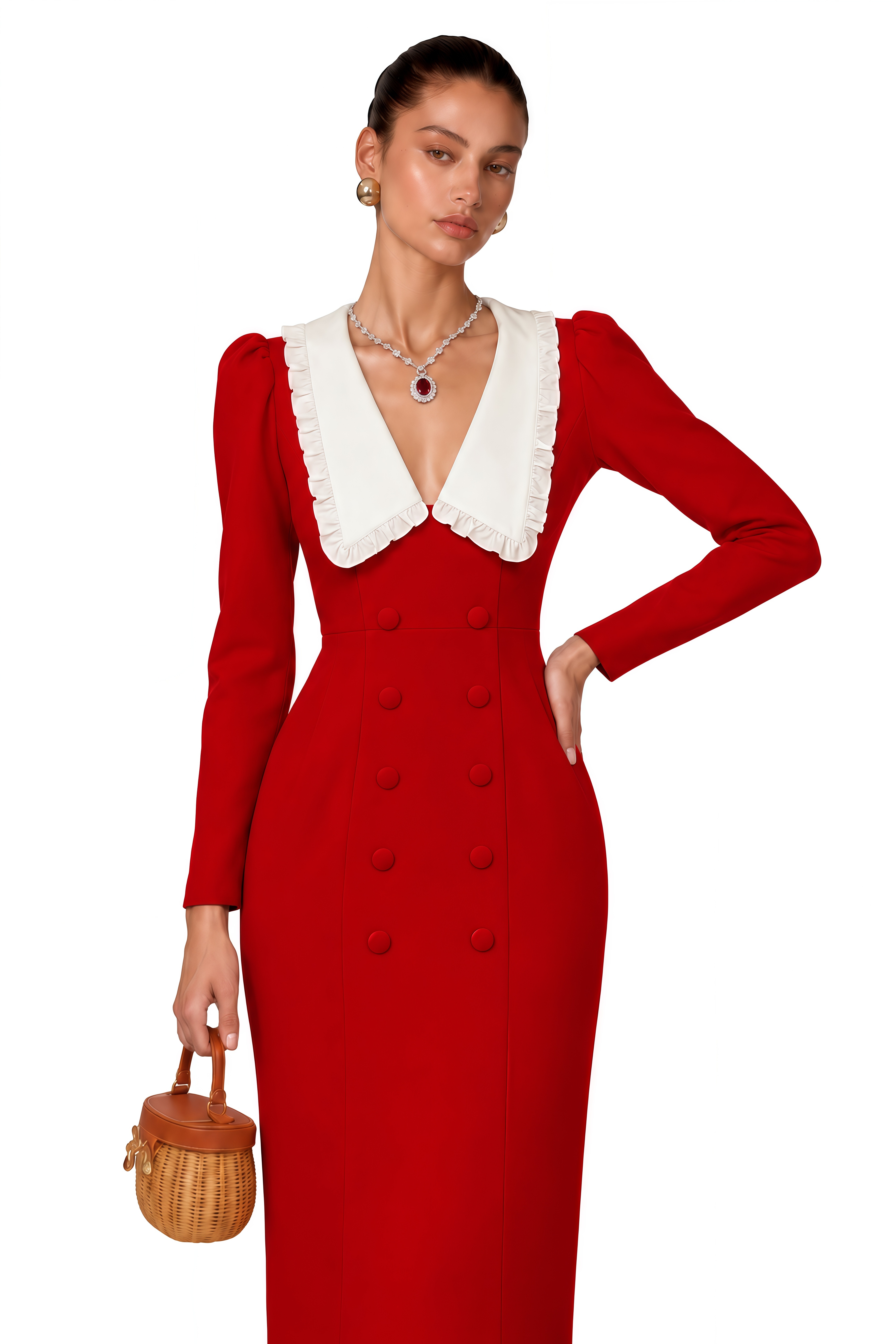 Rorie Red Double-Breasted Blazer Midi Dress