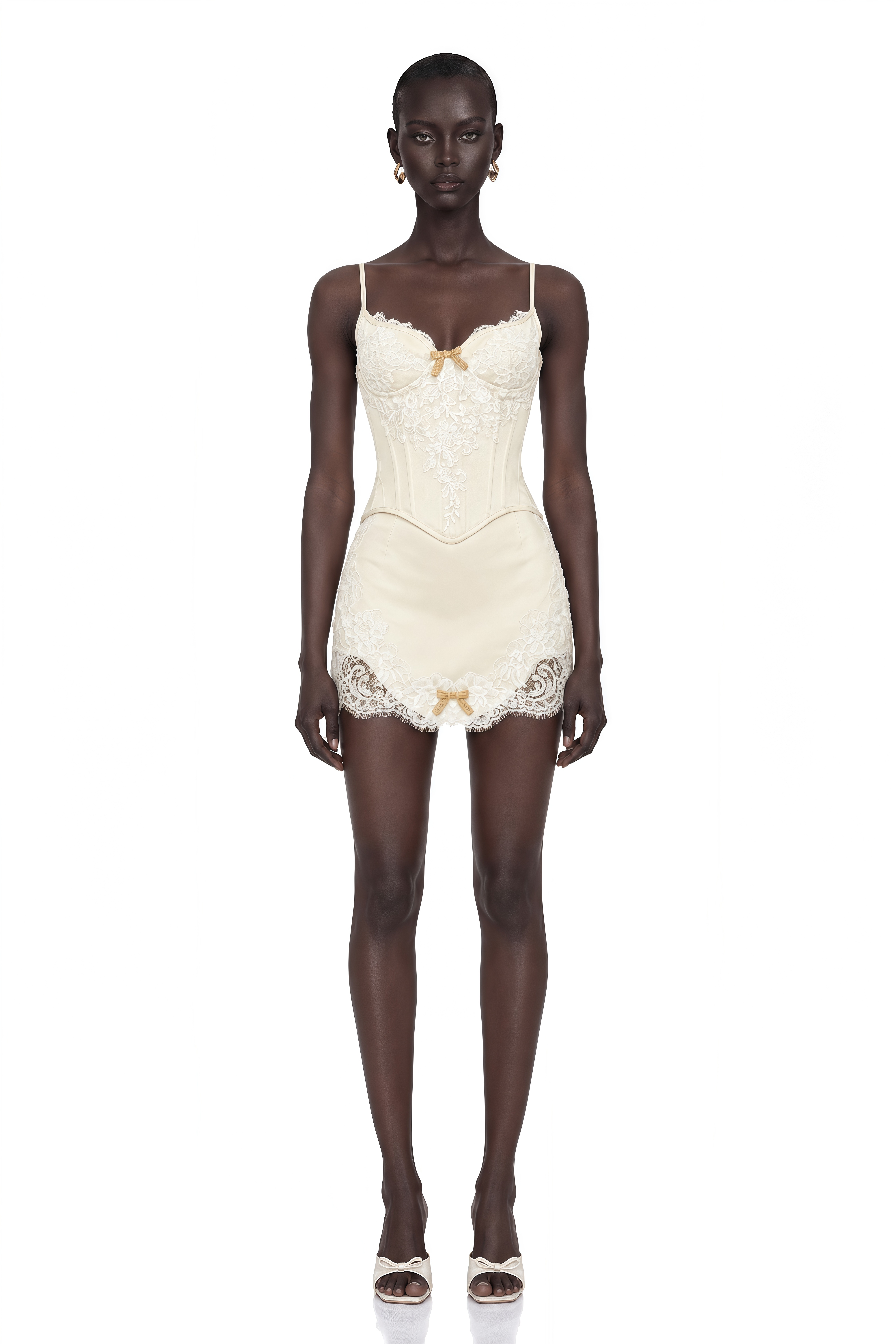Blanca Champagne Lace Panel Top & Skirt Set