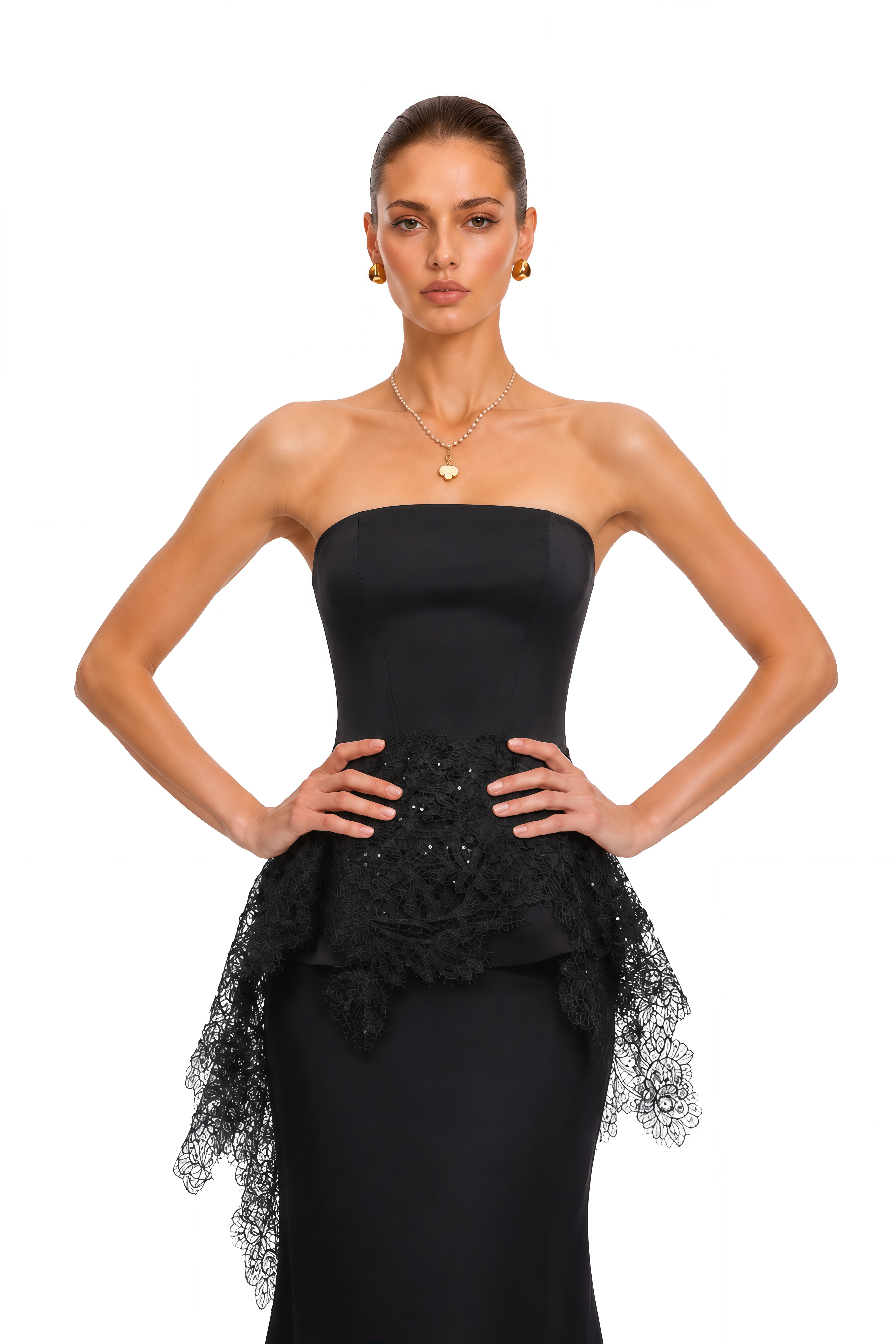 Lucrezia Black Strapless Lace Top & Skirt Set