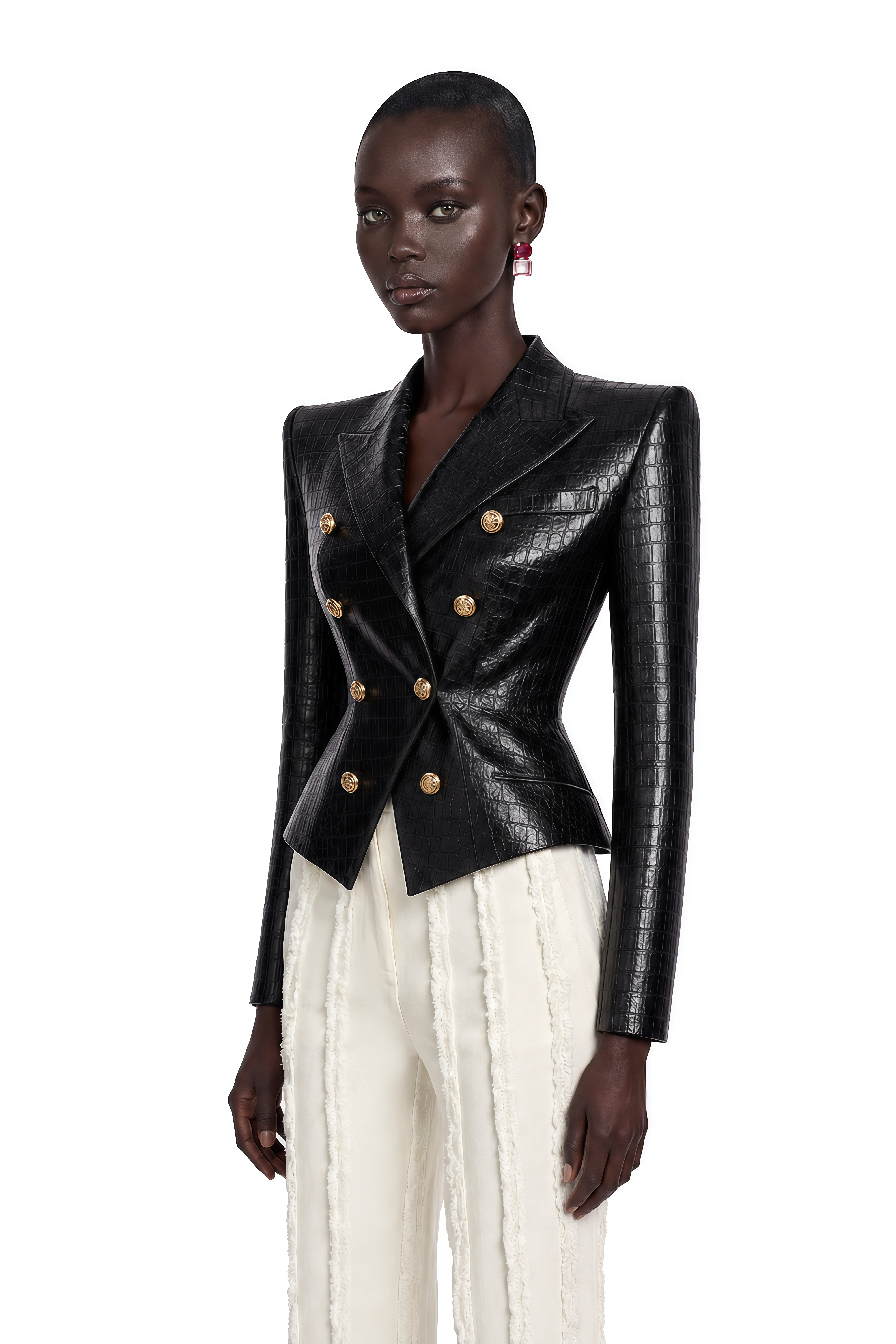 Élodie Black Cinched-Waist Leather Jacket