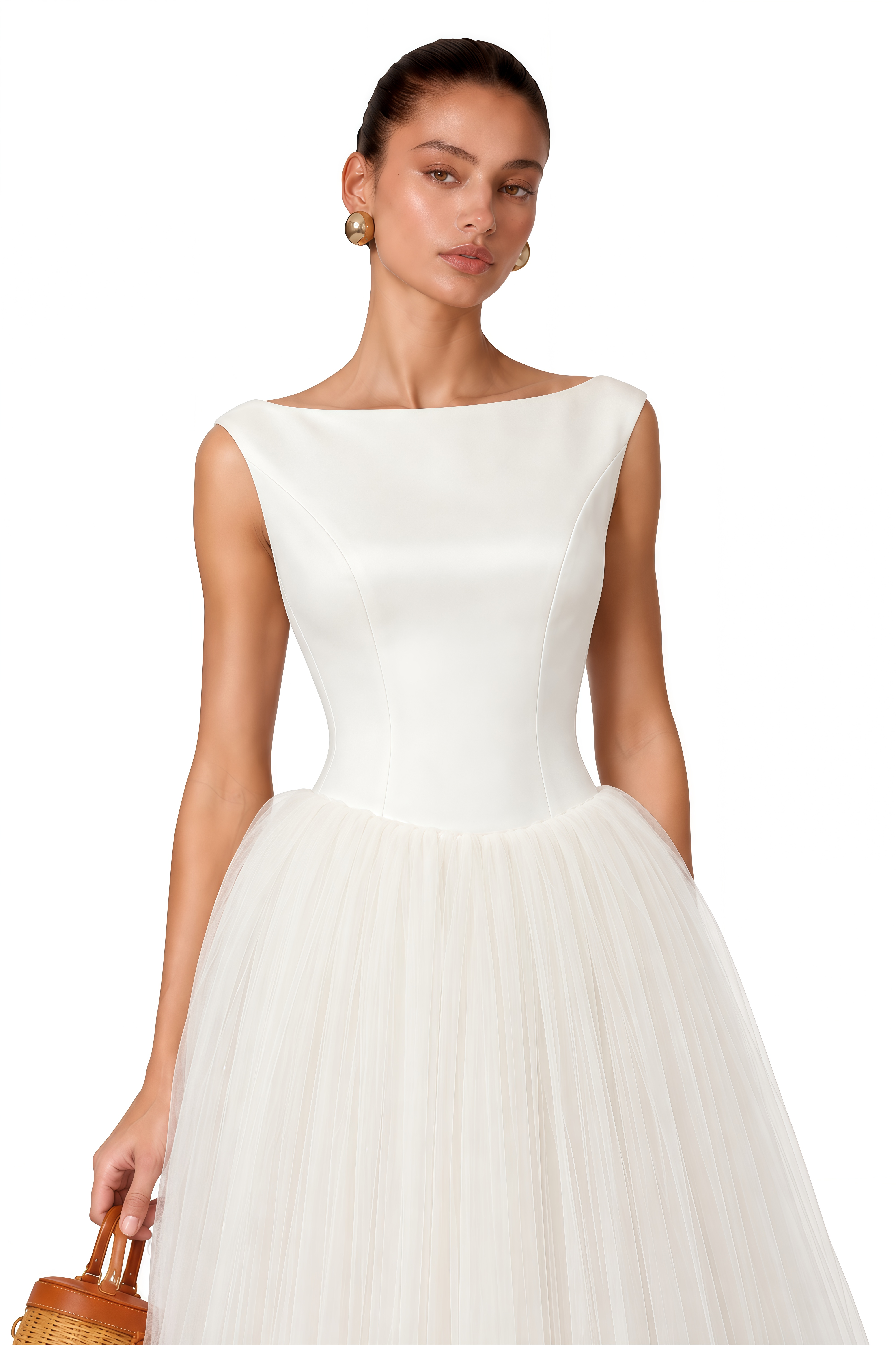 Salma White Pleated Flared Midi Dress