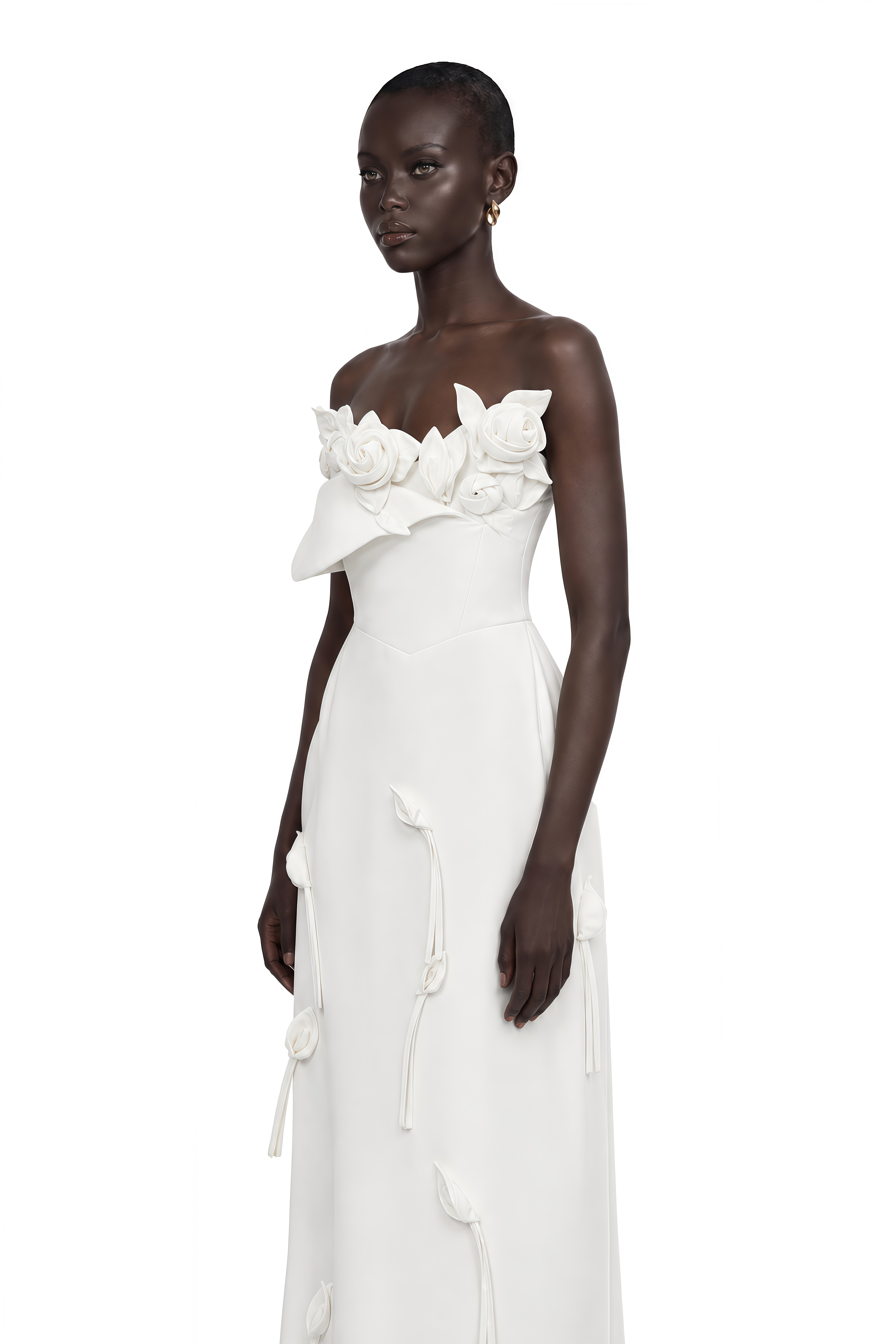 Zadie White Maxi Dress with 3D Petals