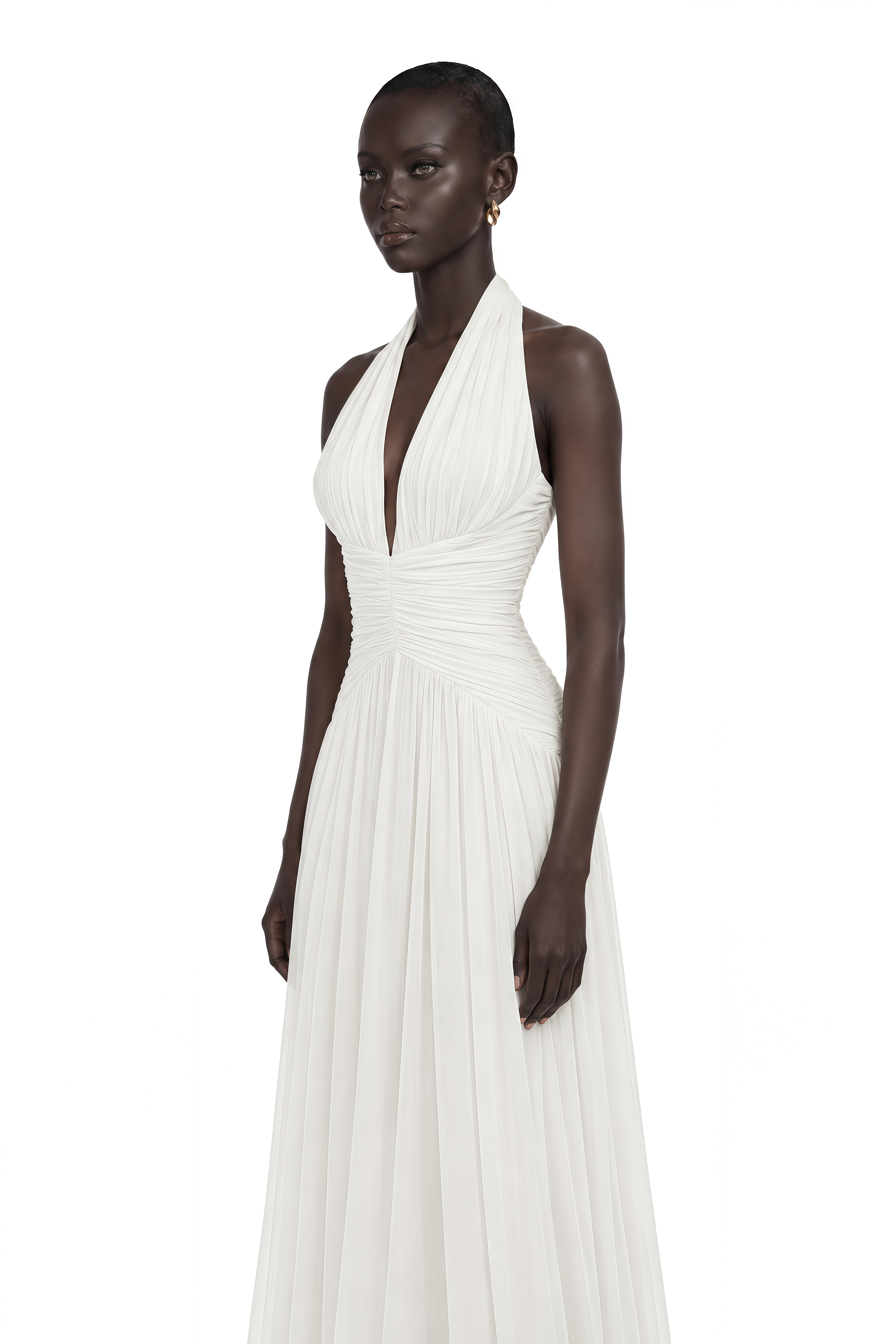 Ramona White Feather Hem Gathered Maxi Dress