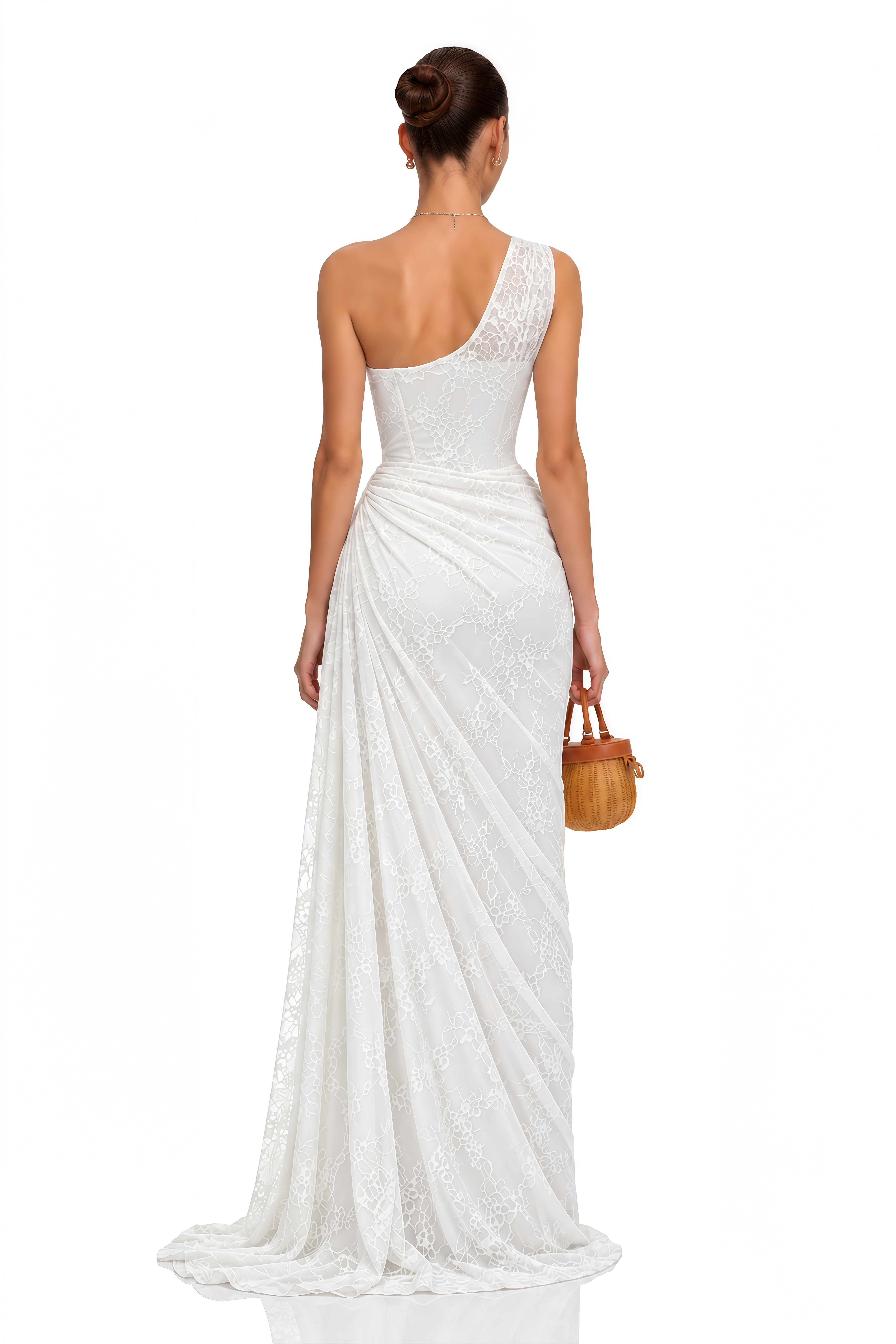 Stefania White Floral Lace Maxi Gown