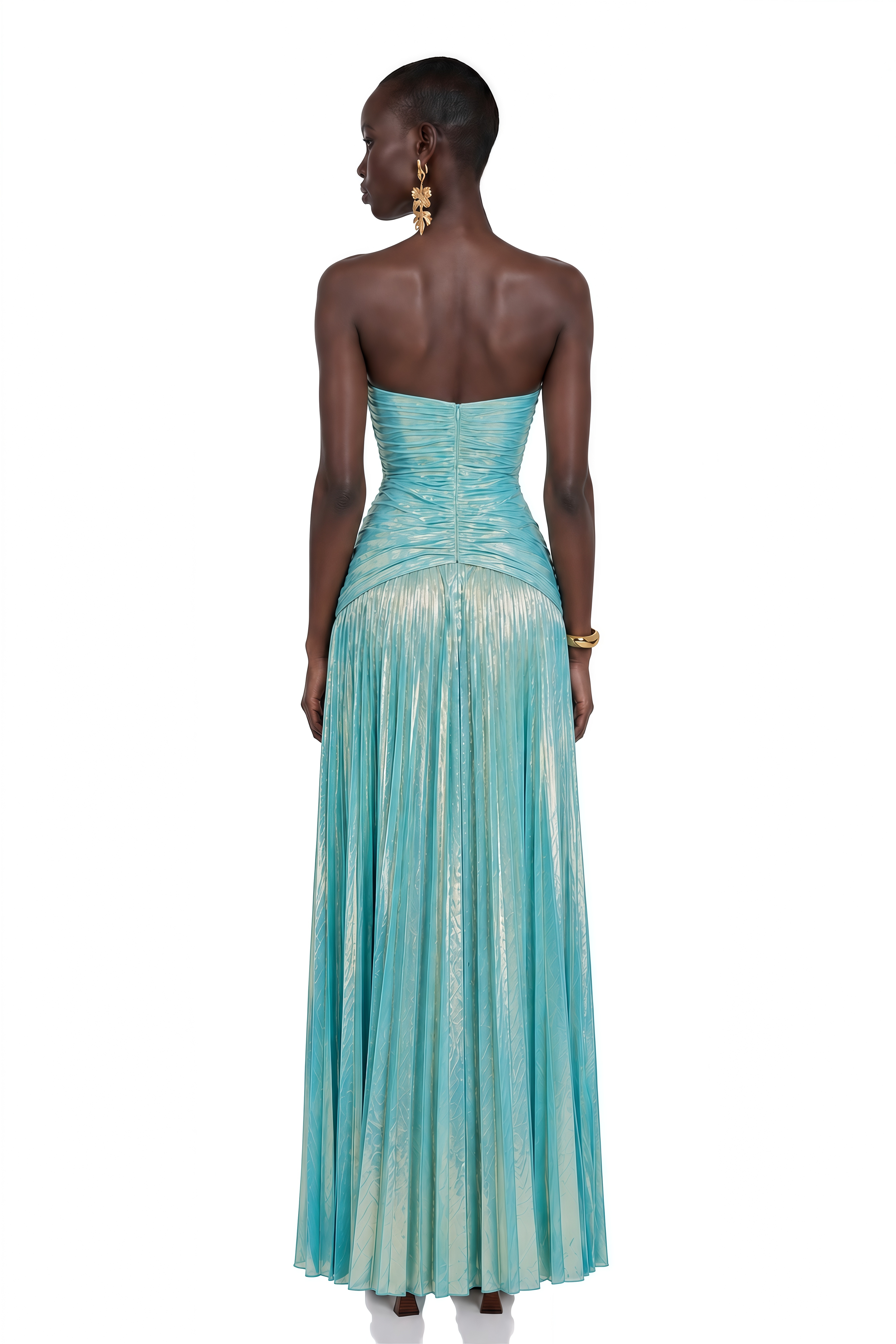 Azar Cobalt Blue Ruched Glossy Maxi Dress