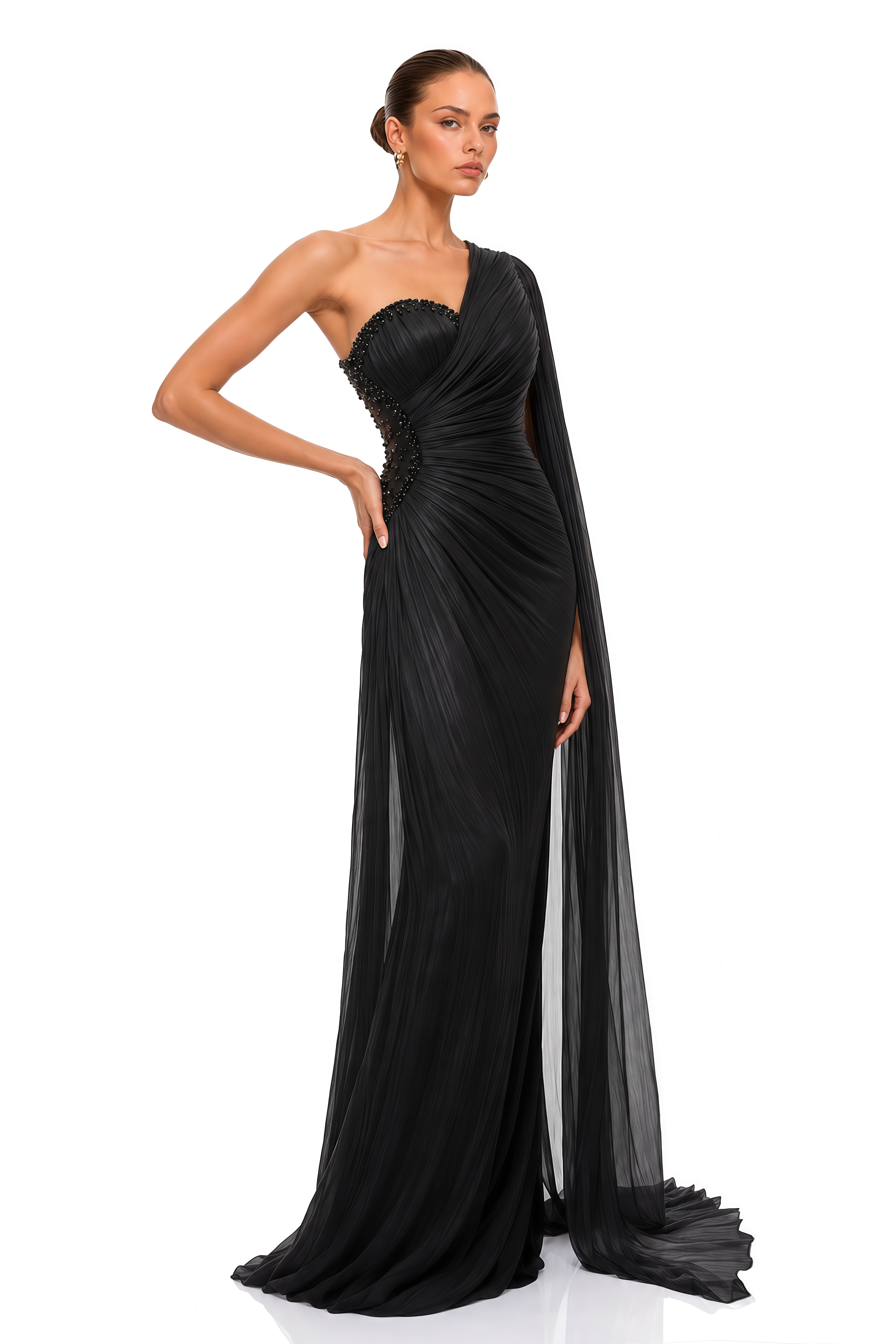 Katrin Black One Shoulder Ruched Maxi Dress
