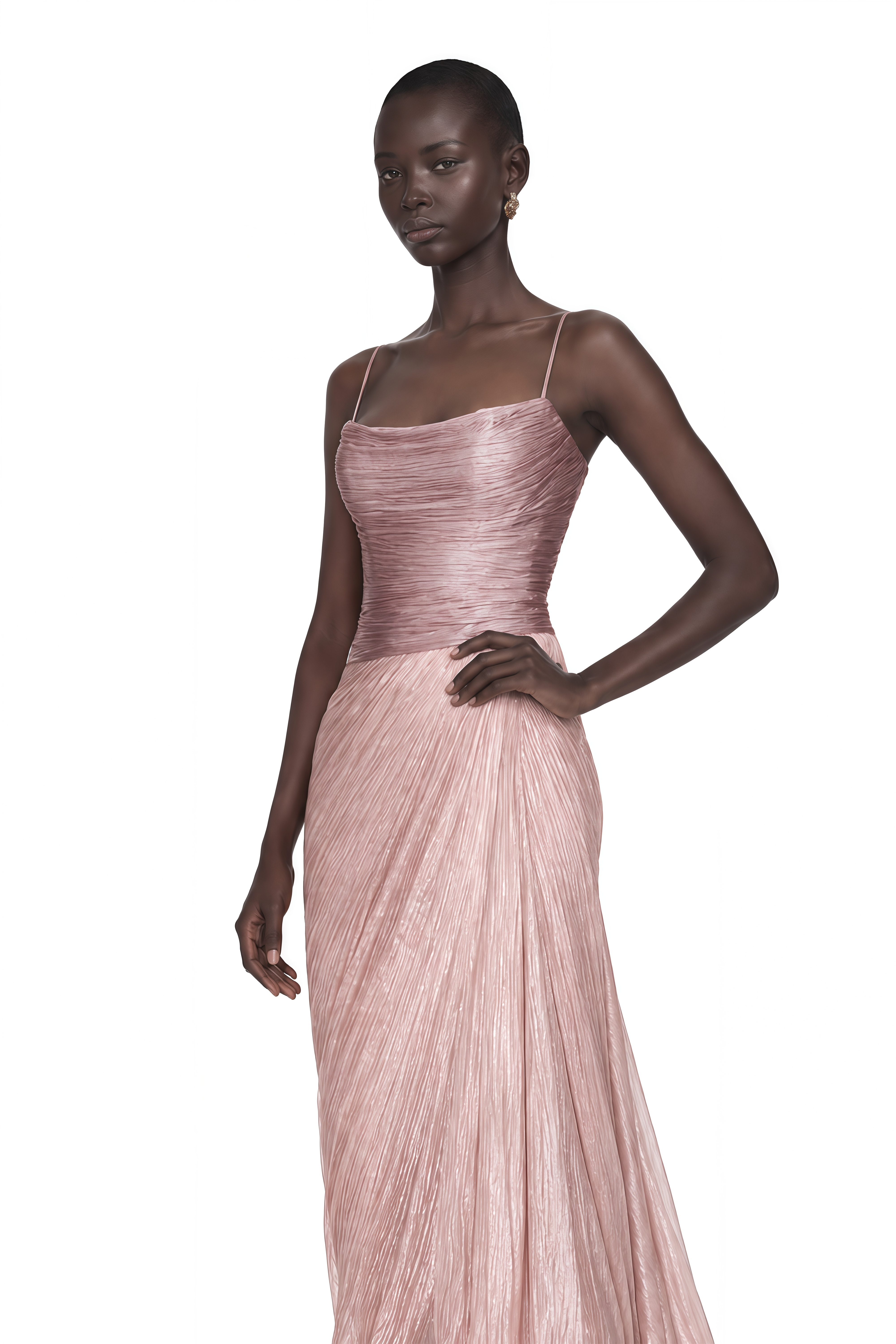 Aaliyah Blush Pink Pleated High Slit Maxi Dress