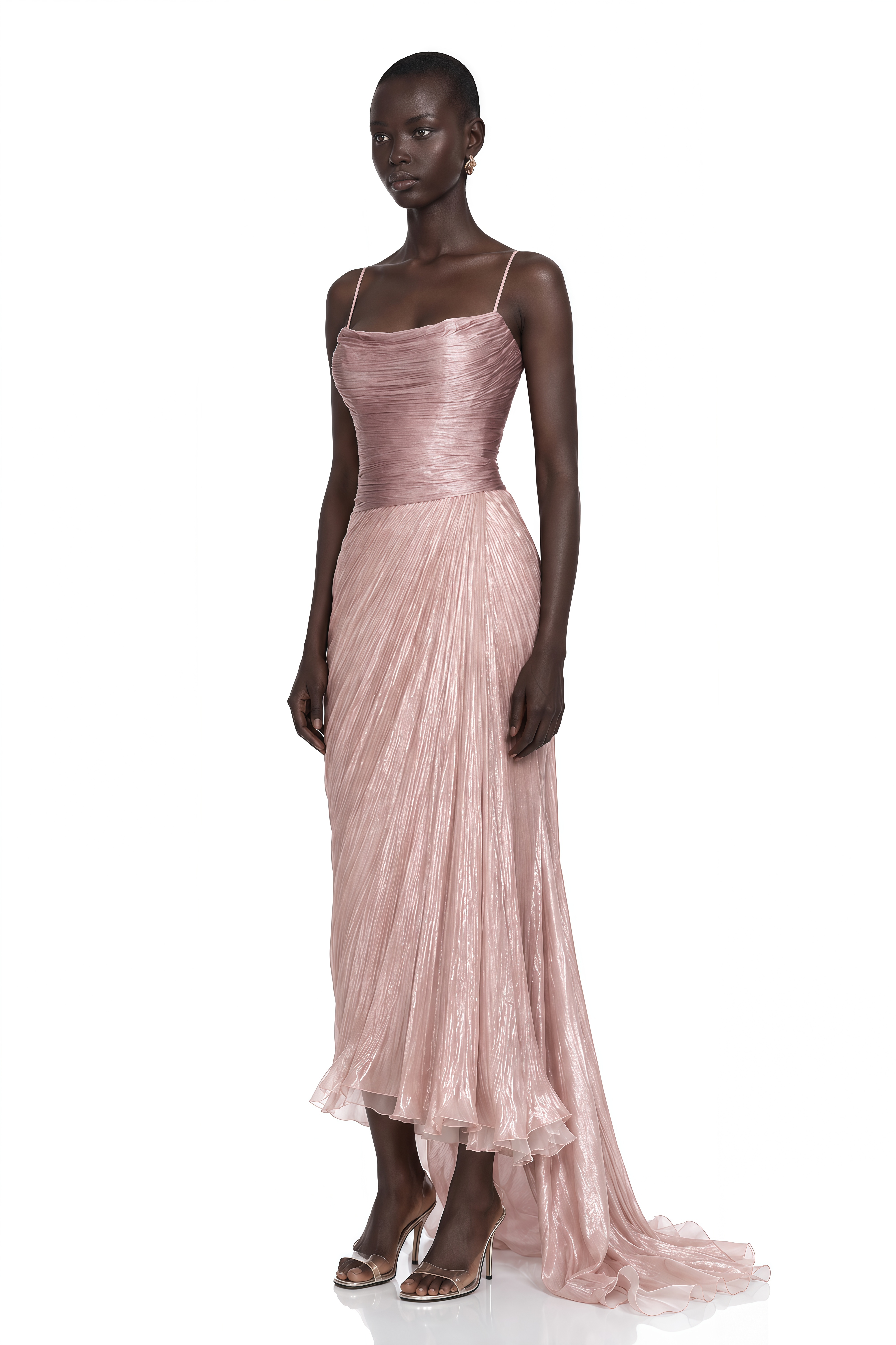 Aaliyah Blush Pink Pleated High Slit Maxi Dress