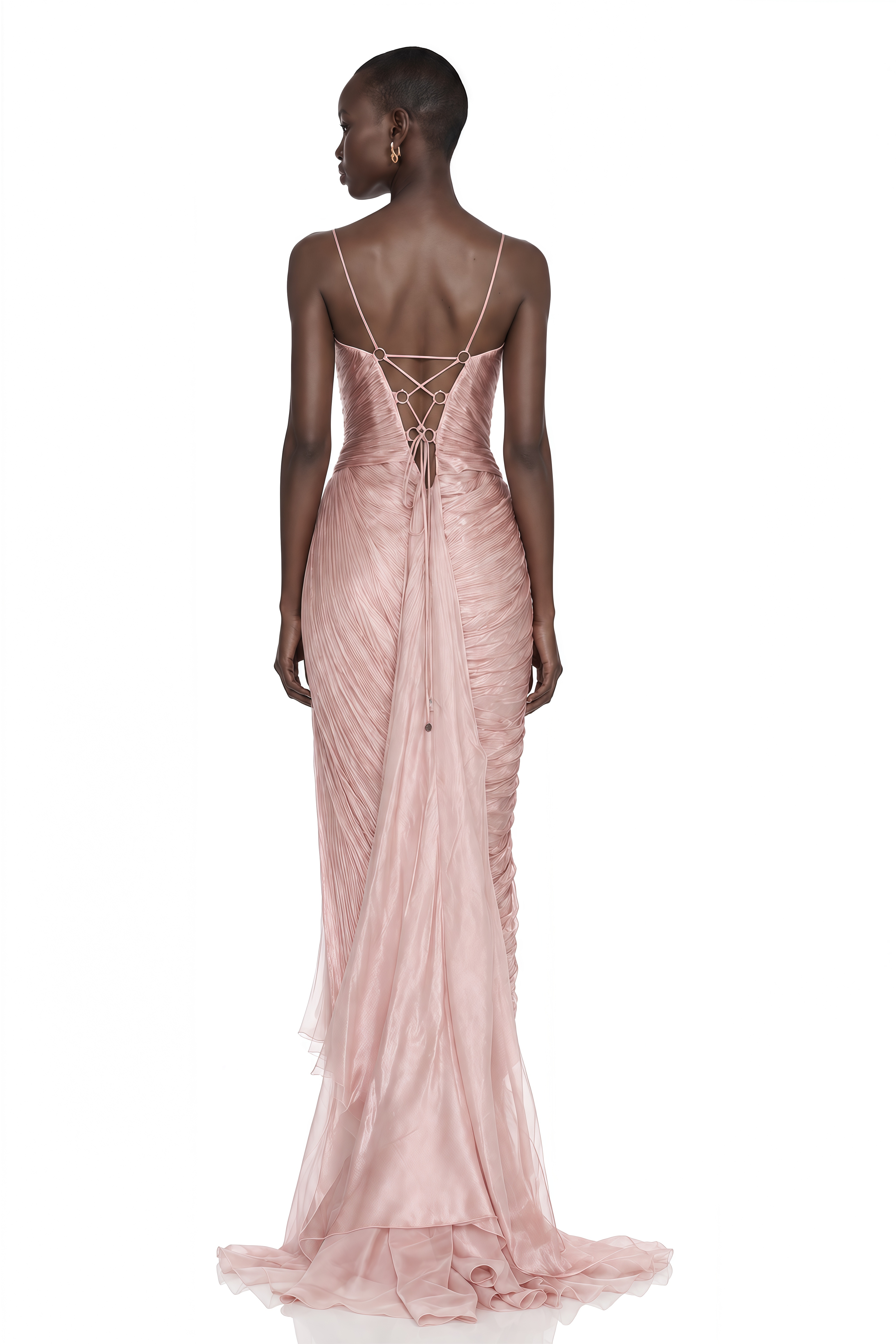 Aaliyah Blush Pink Pleated High Slit Maxi Dress