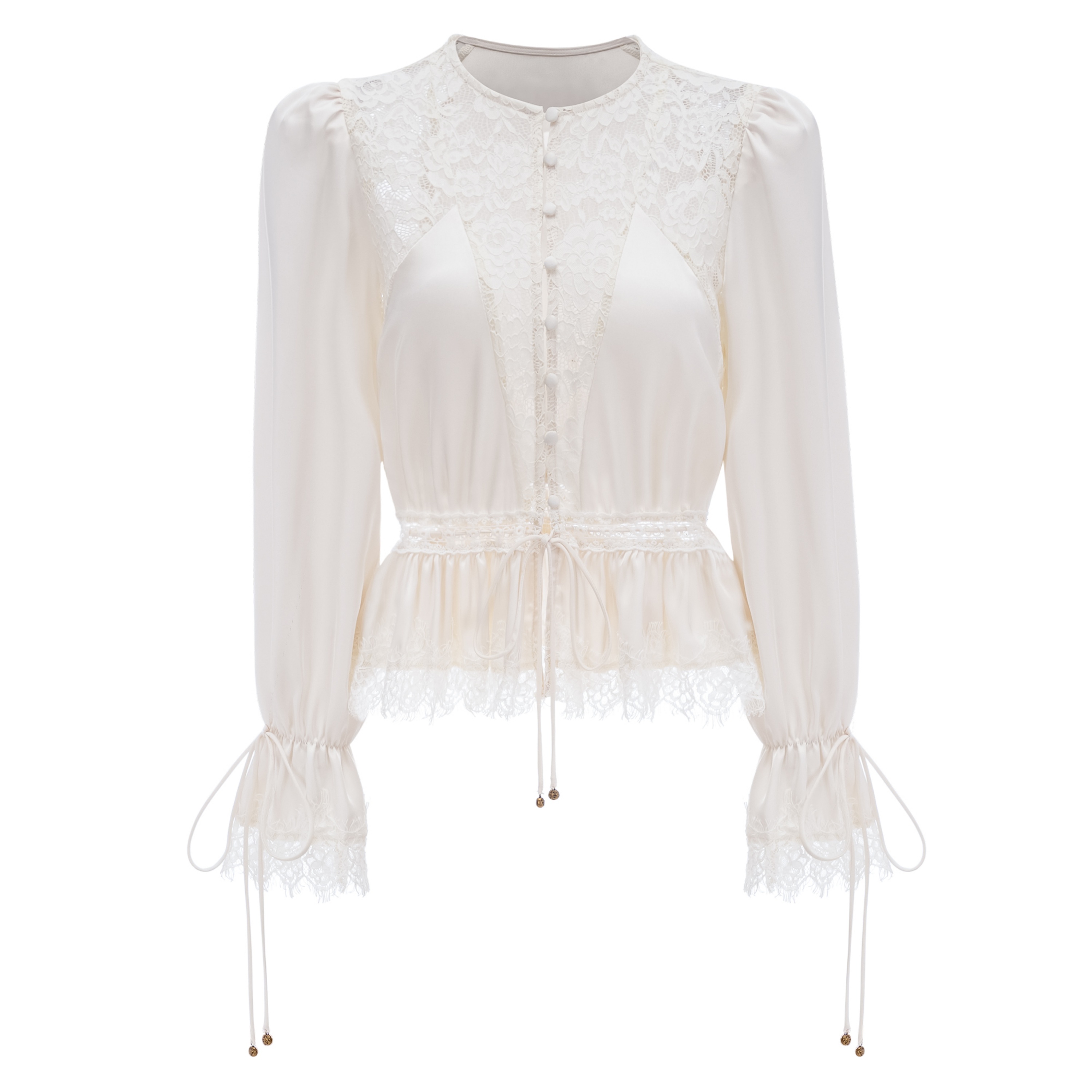 Aleah White Lace Ruffle Blouse & Balloon Trousers Set