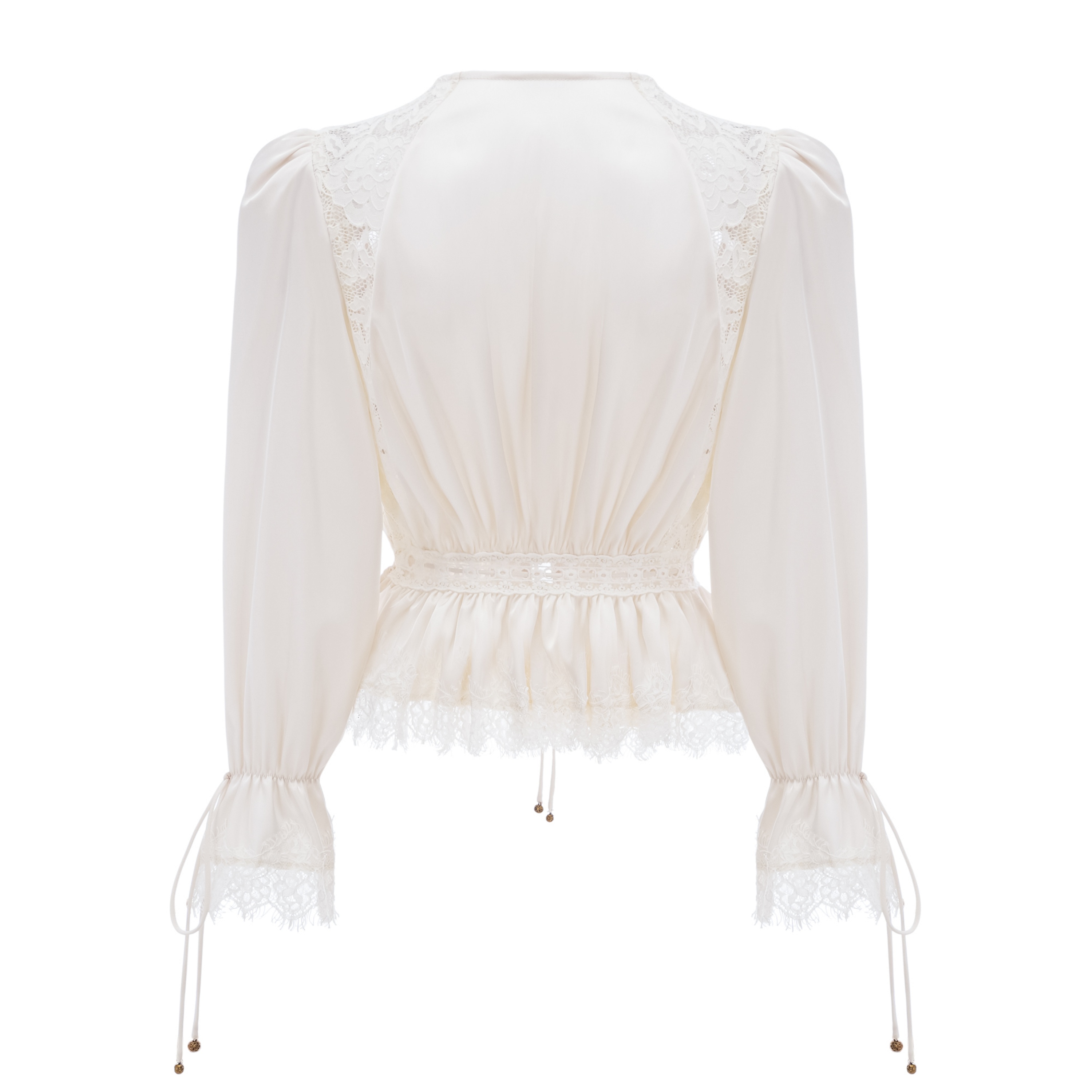 Aleah White Lace Ruffle Blouse & Balloon Trousers Set