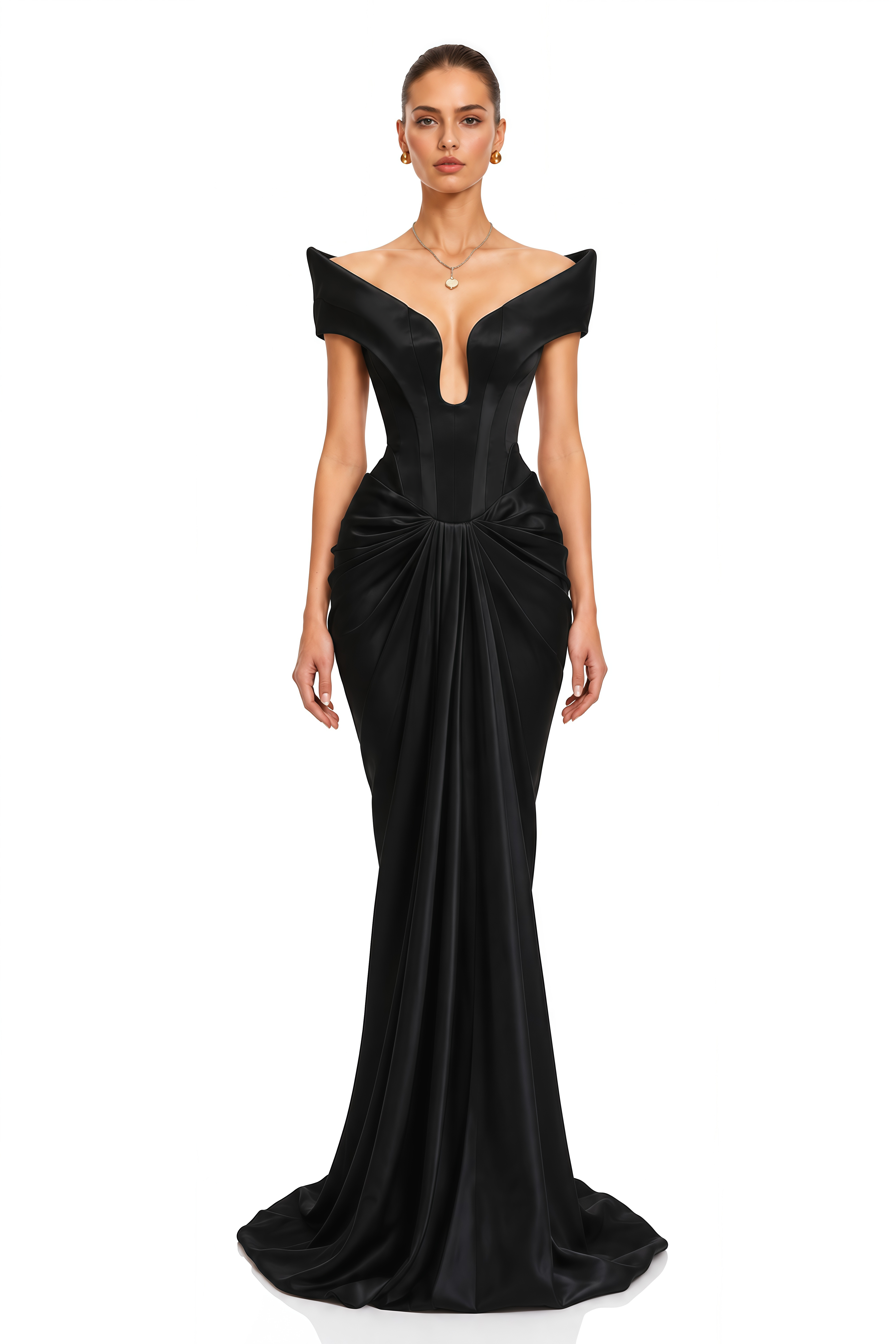Anouk Black Off Shoulder Satin Corset Mermaid Maxi Dress