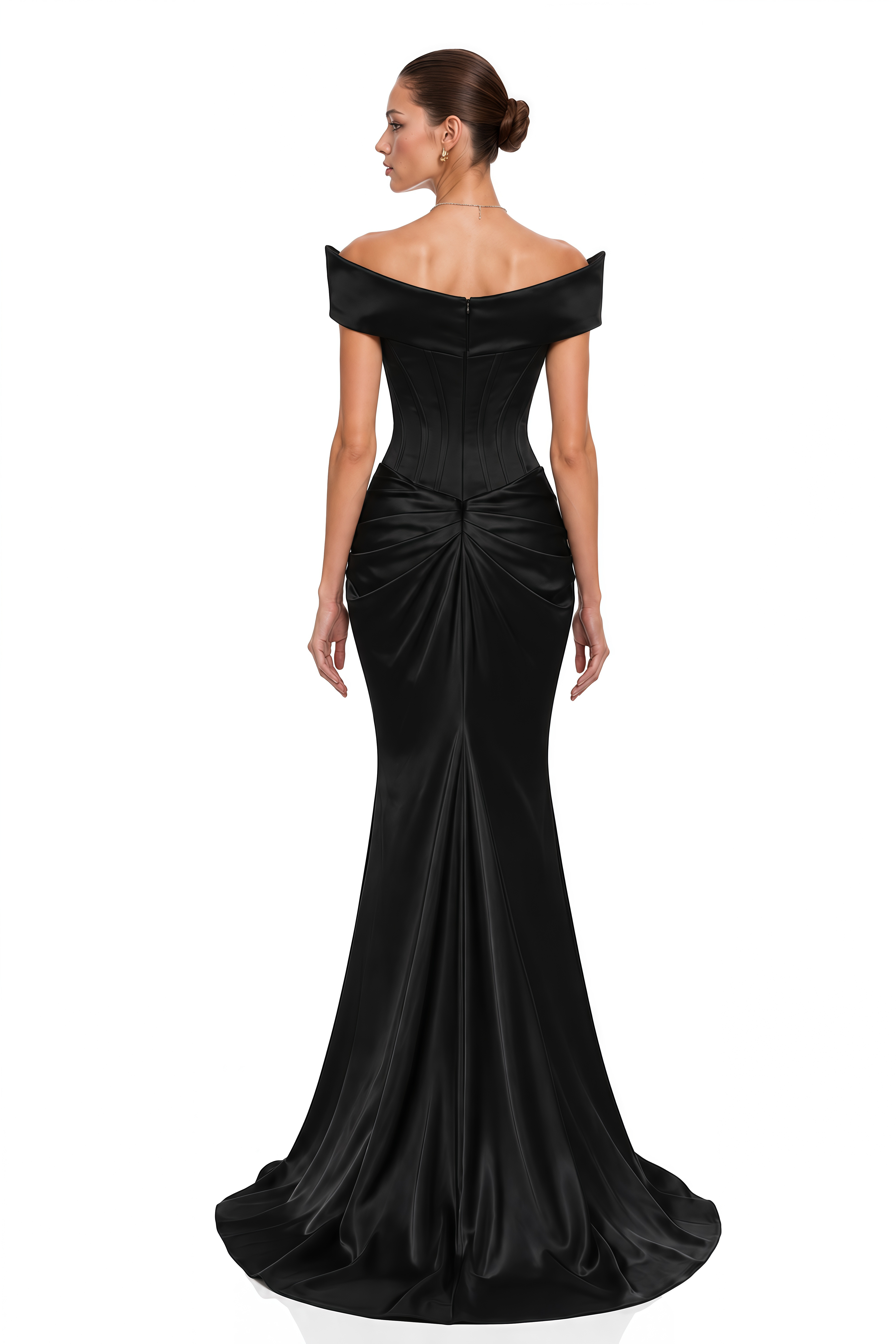 Anouk Black Off Shoulder Satin Corset Mermaid Maxi Dress