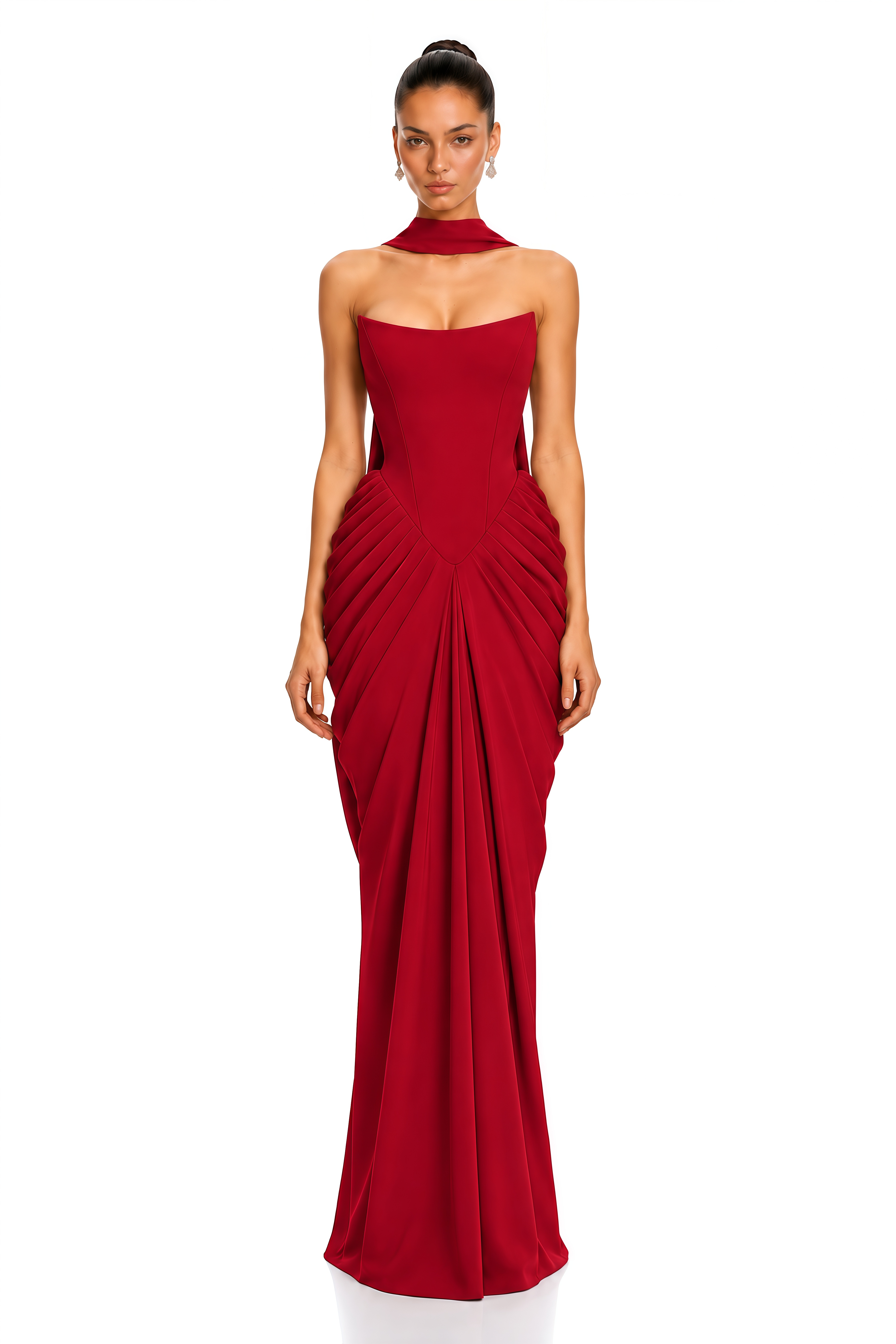 Arlena Red Strapless Corset Draped Maxi Dress