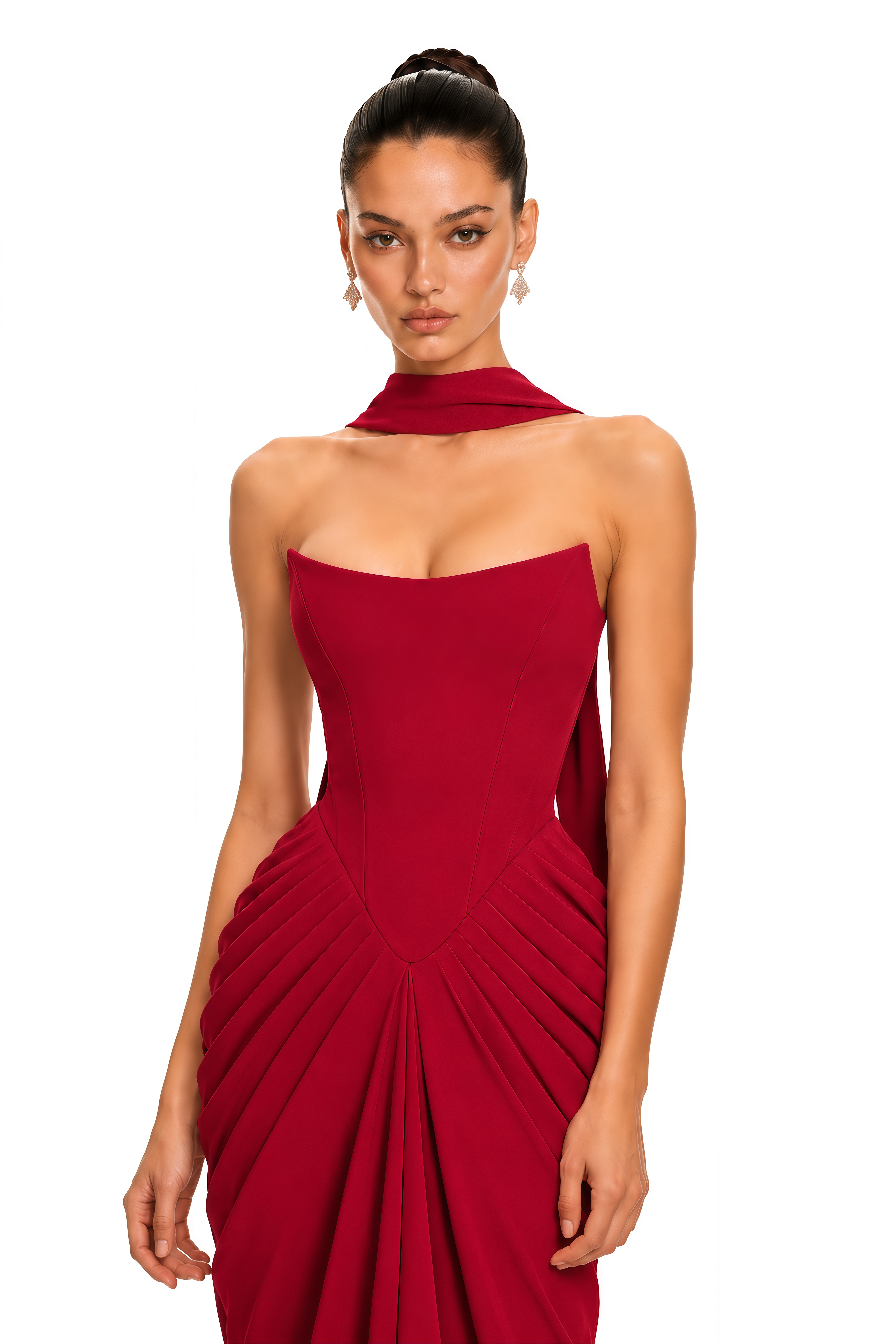 Arlena Red Strapless Corset Draped Maxi Dress