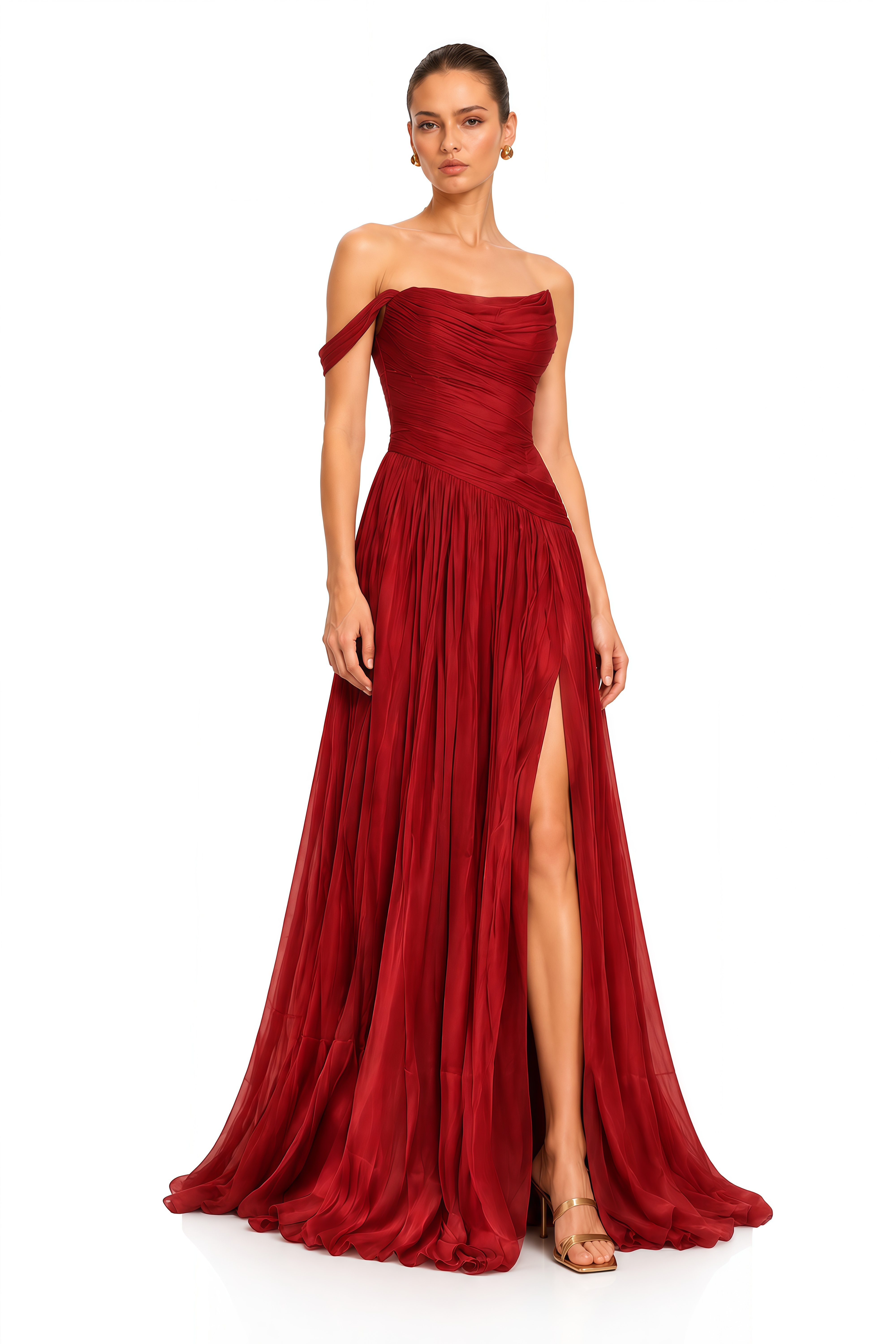 Asiyah Burgundy Asymmetrical Ruched Maxi Dress