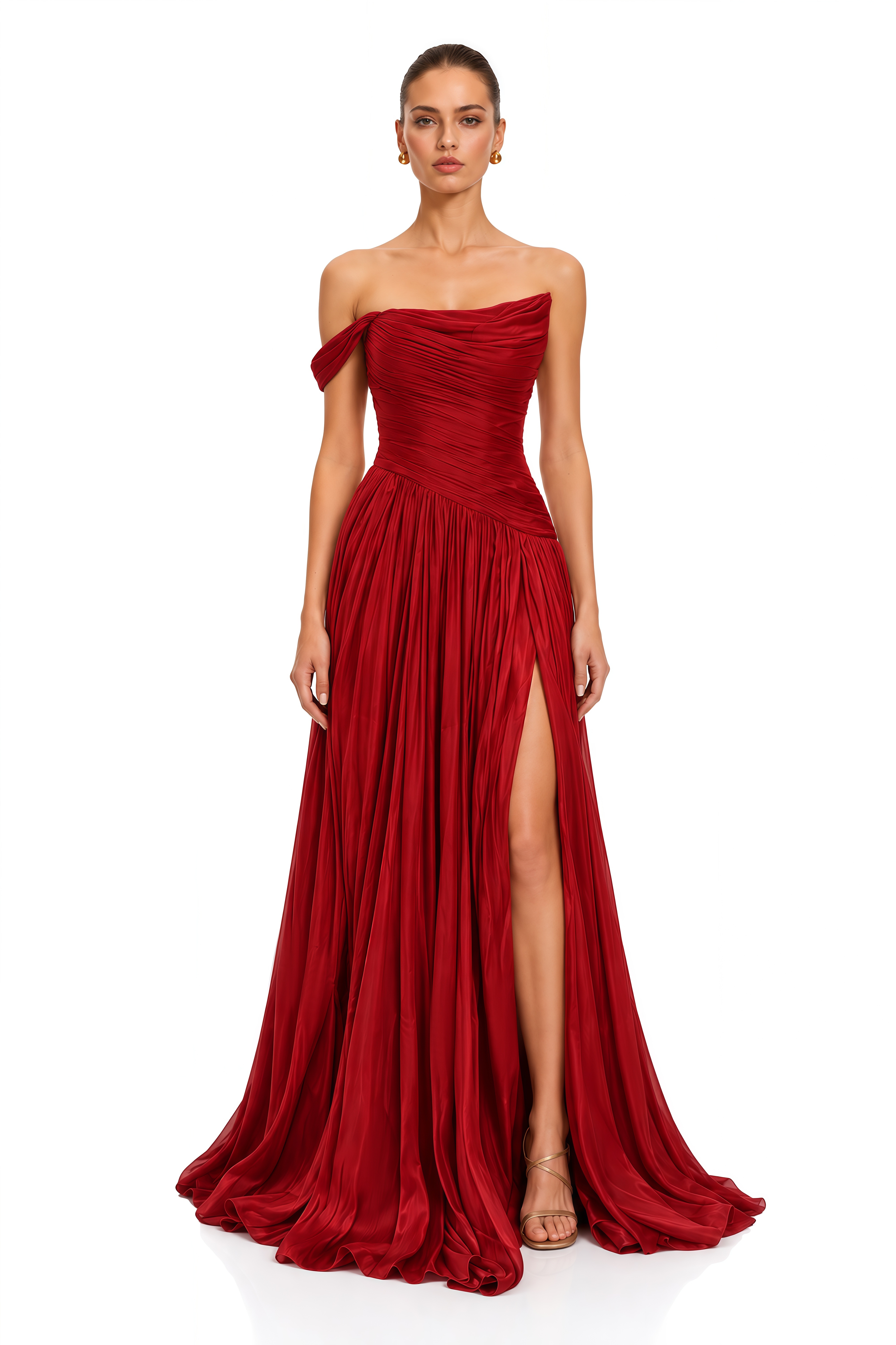 Asiyah Burgundy Asymmetrical Ruched Maxi Dress