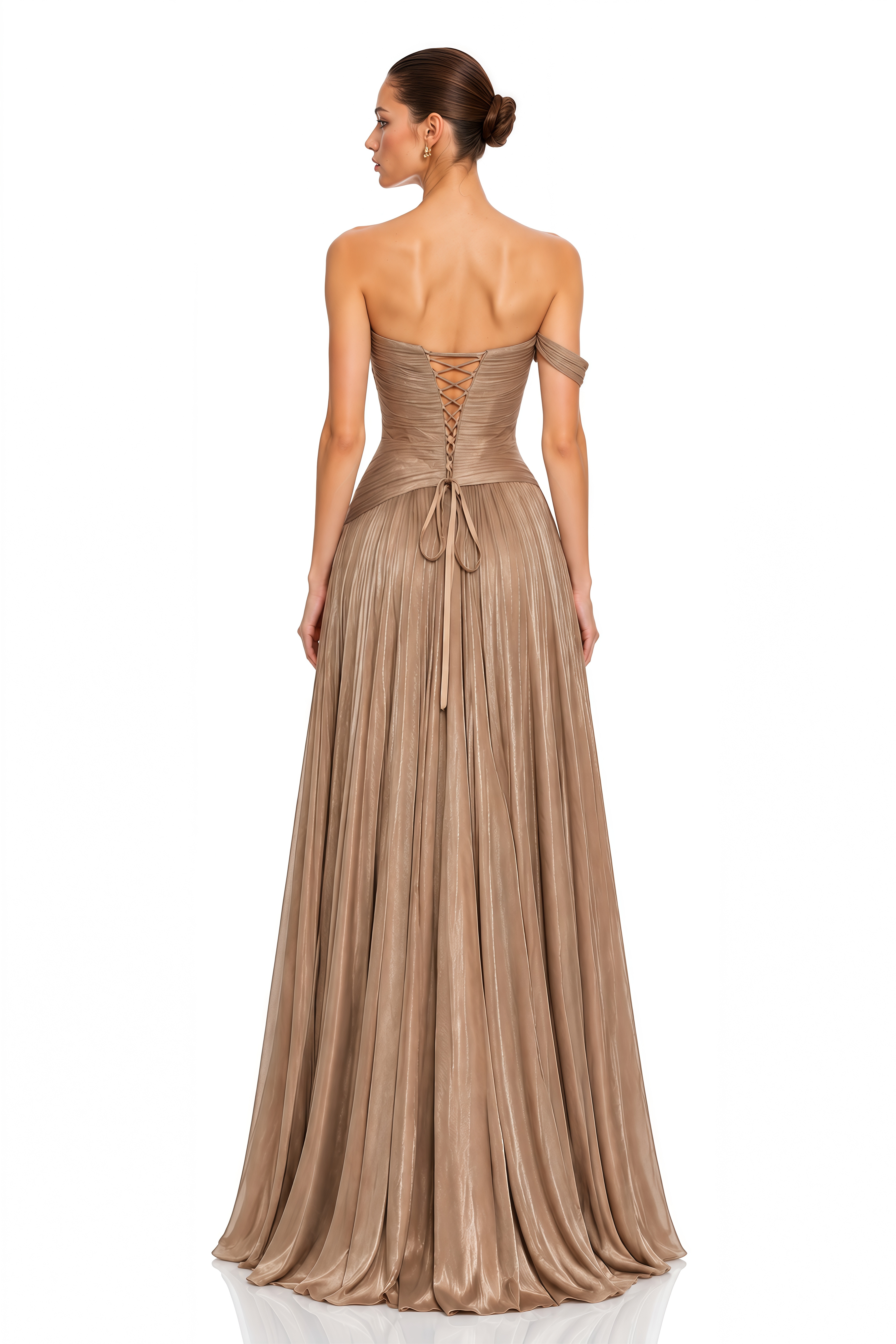 Asiyah Champagne Asymmetrical Ruched Maxi Dress