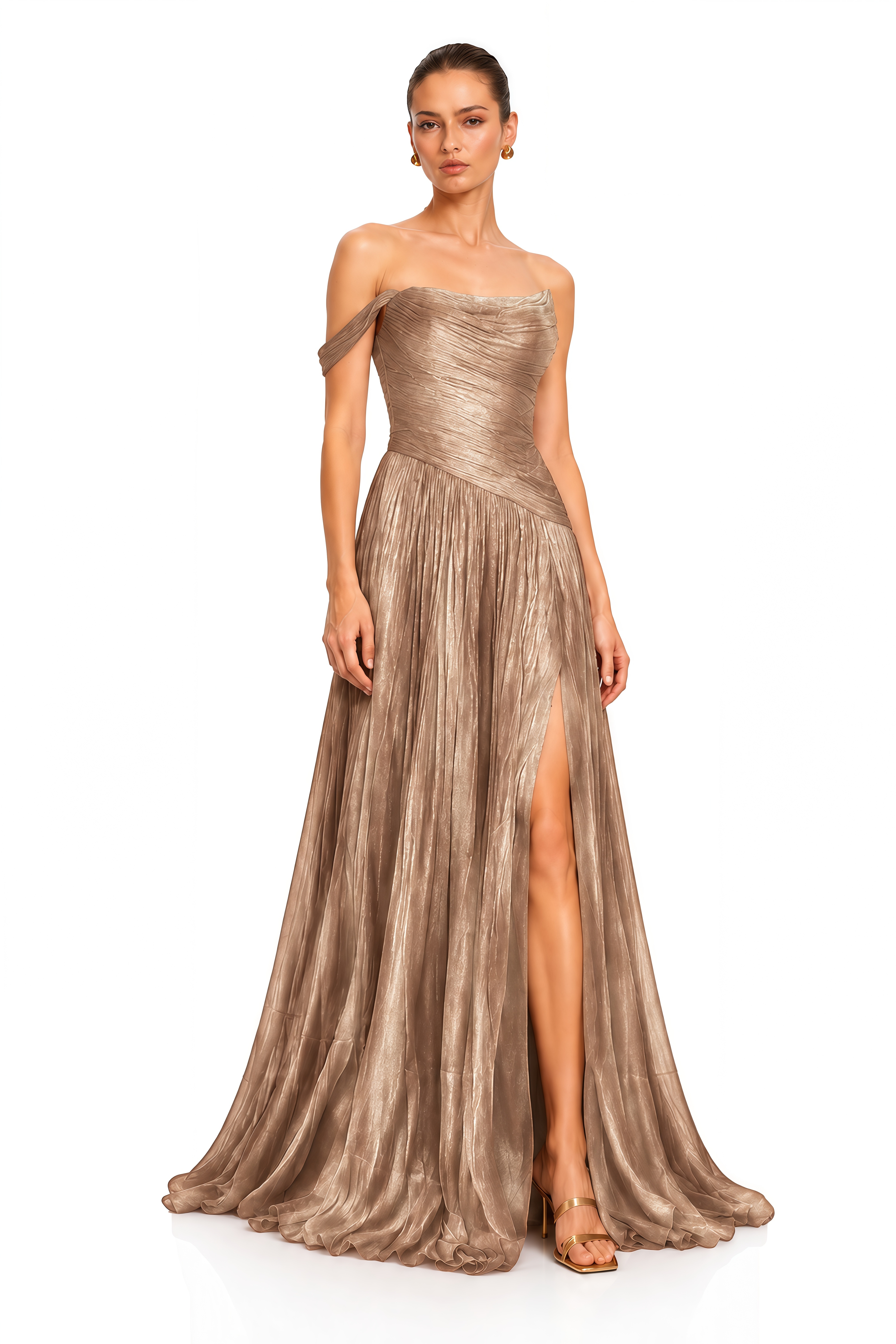Asiyah Champagne Asymmetrical Ruched Maxi Dress