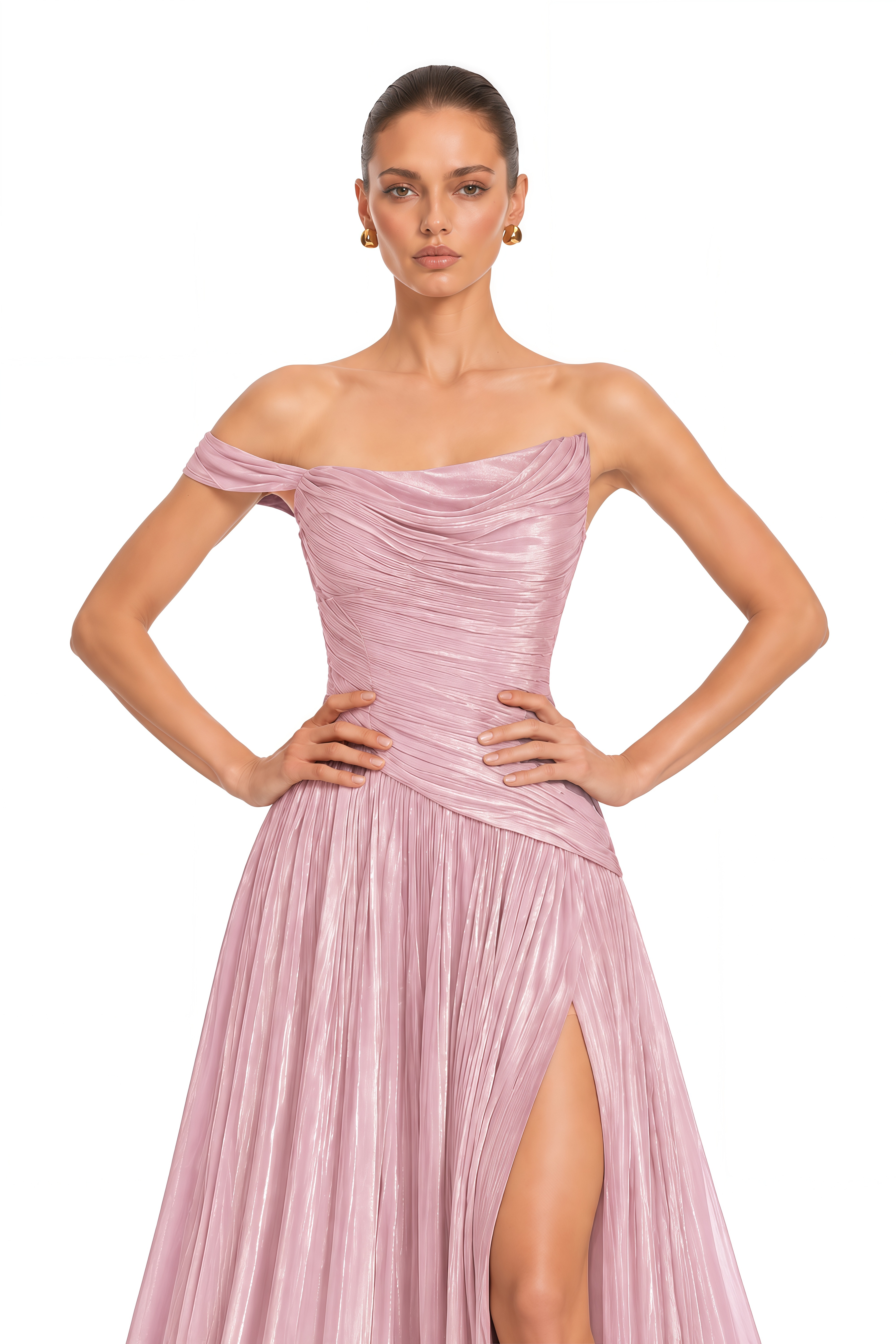 Asiyah Pink Asymmetrical Ruched Maxi Dress