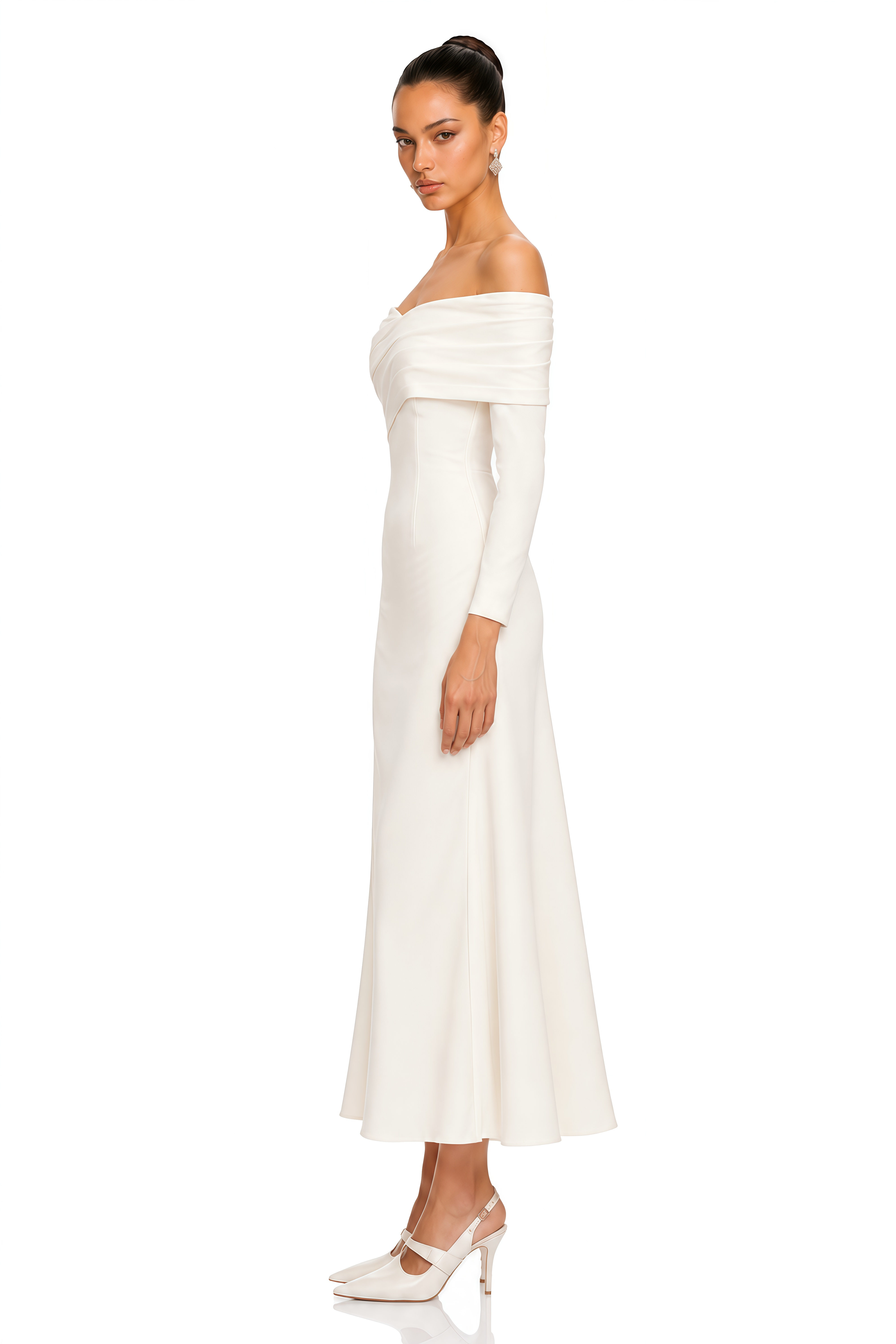 Astrid Draped Off Shoulder Long Sleeve Midi Dress
