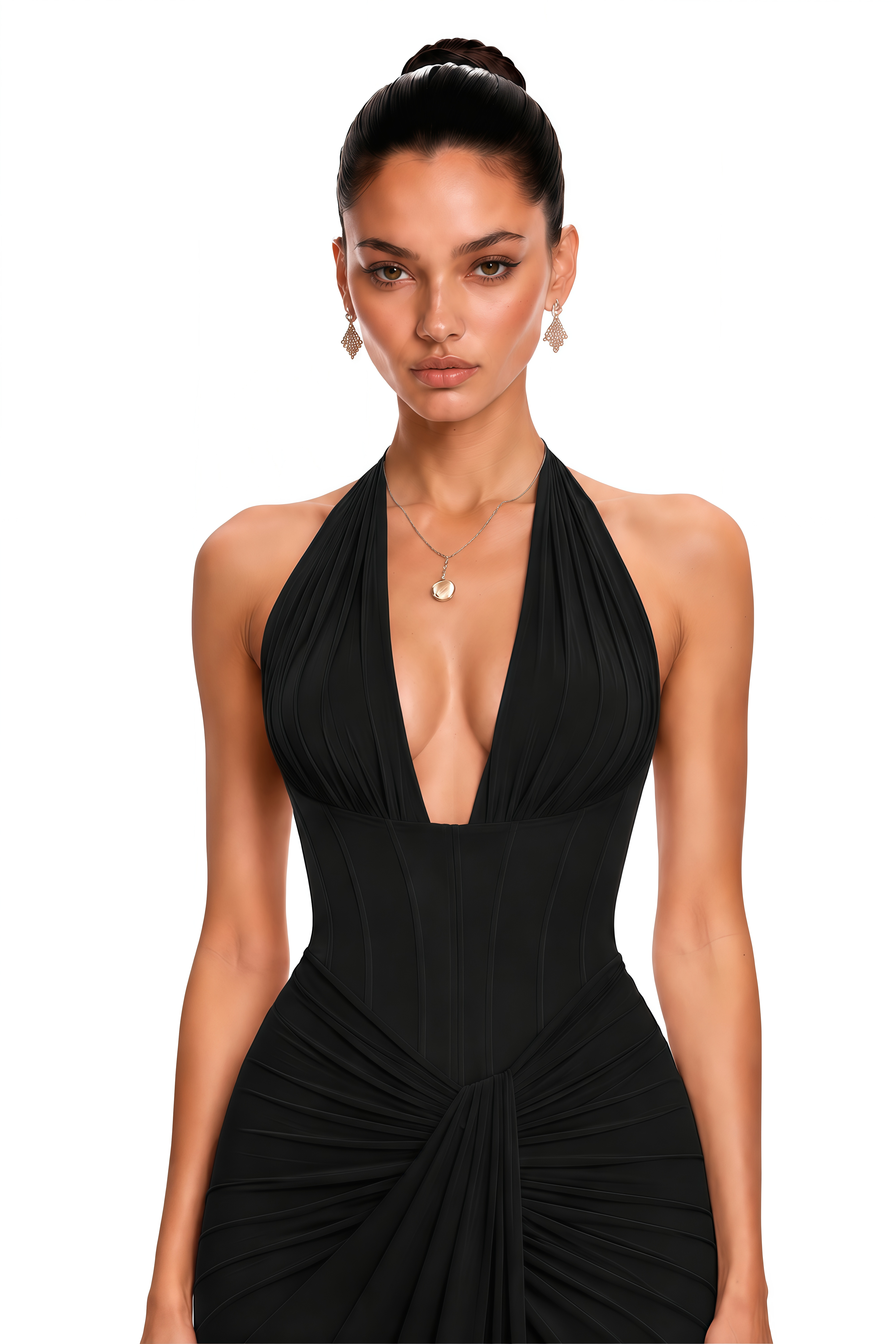 Ayesha Black Halterneck Ruched Maxi Dress