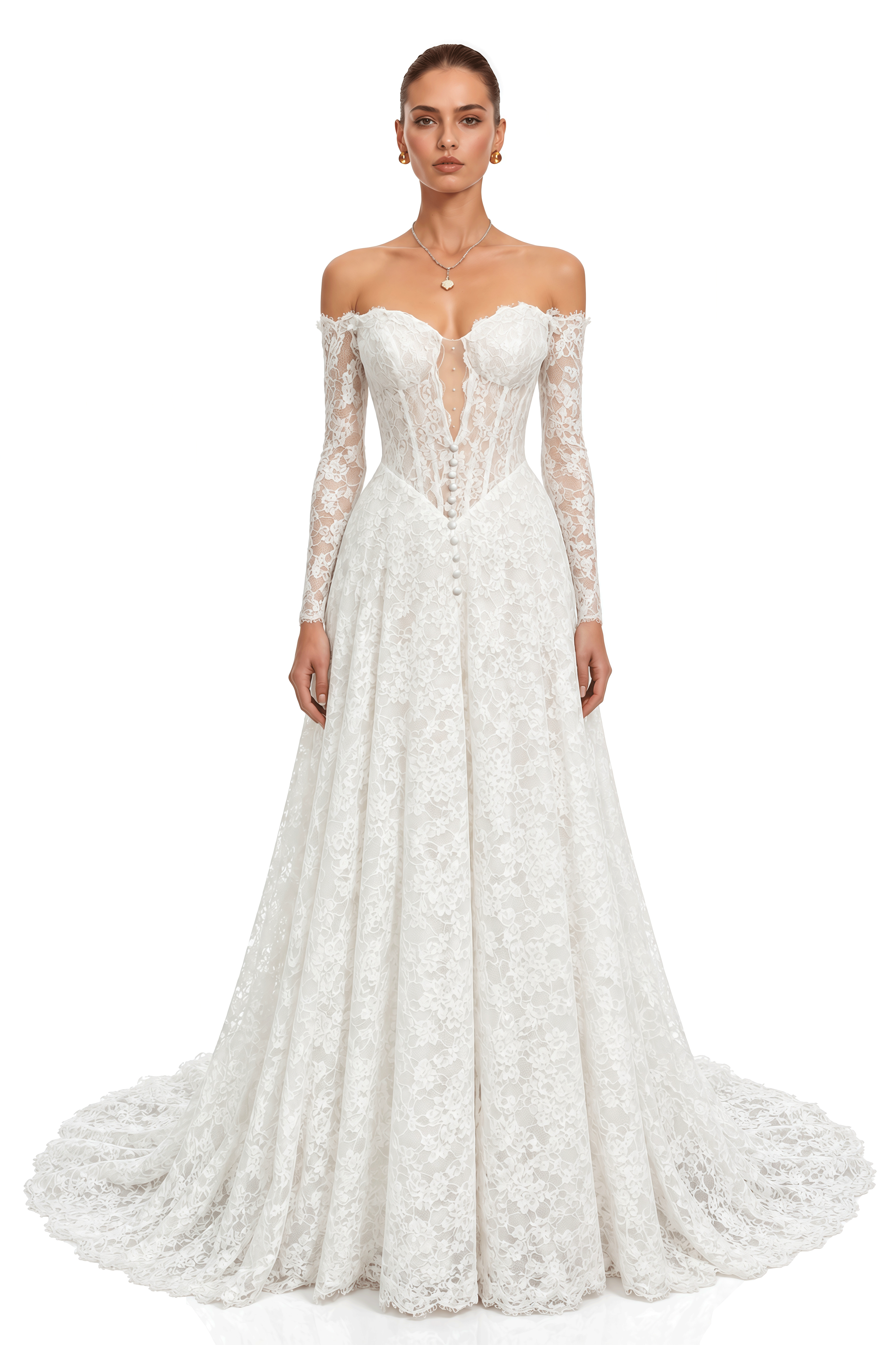 Beatriz Ivory Off Shoulder Lace Corset Maxi Dress