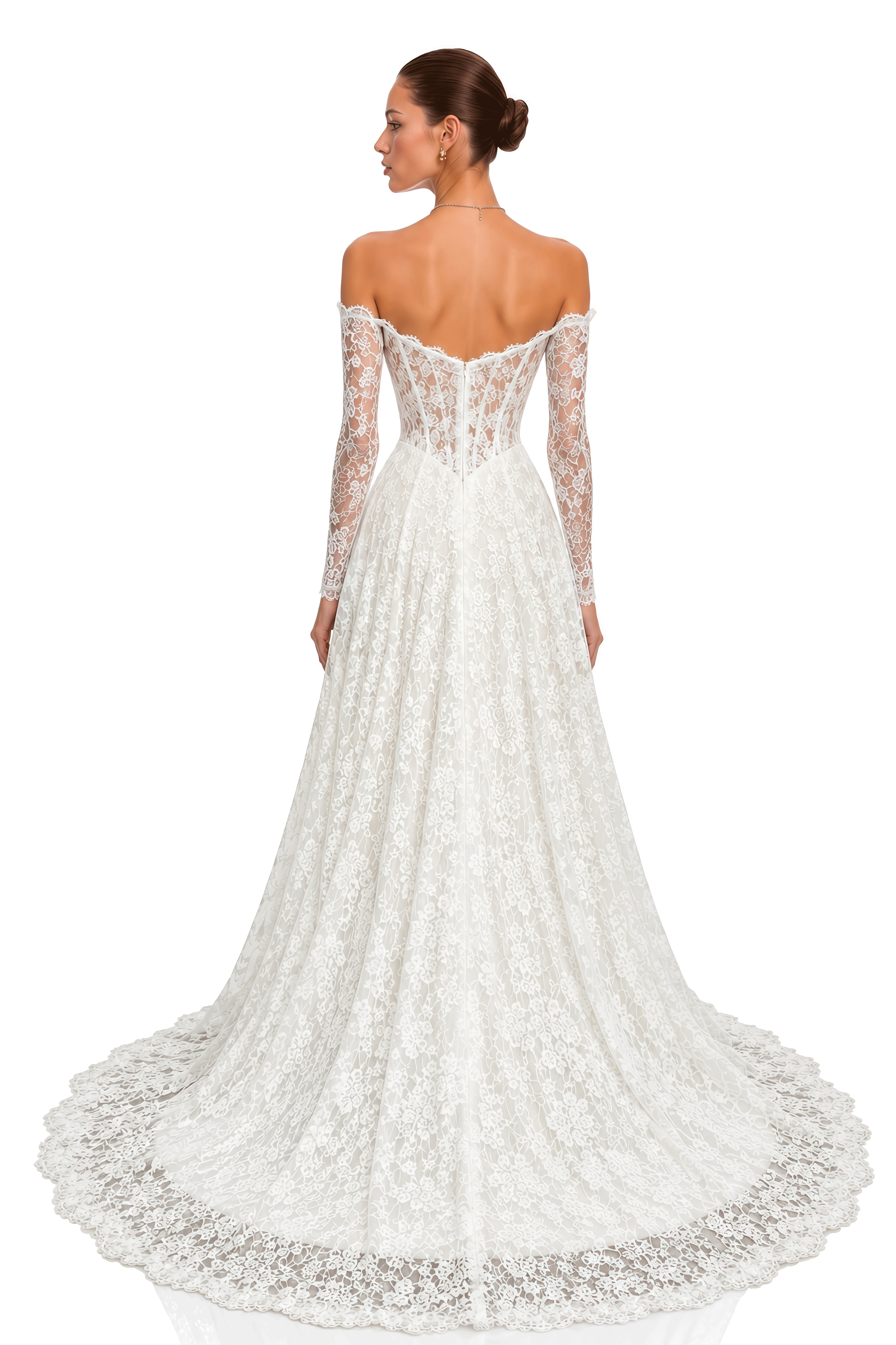 Beatriz Ivory Off Shoulder Lace Corset Maxi Dress