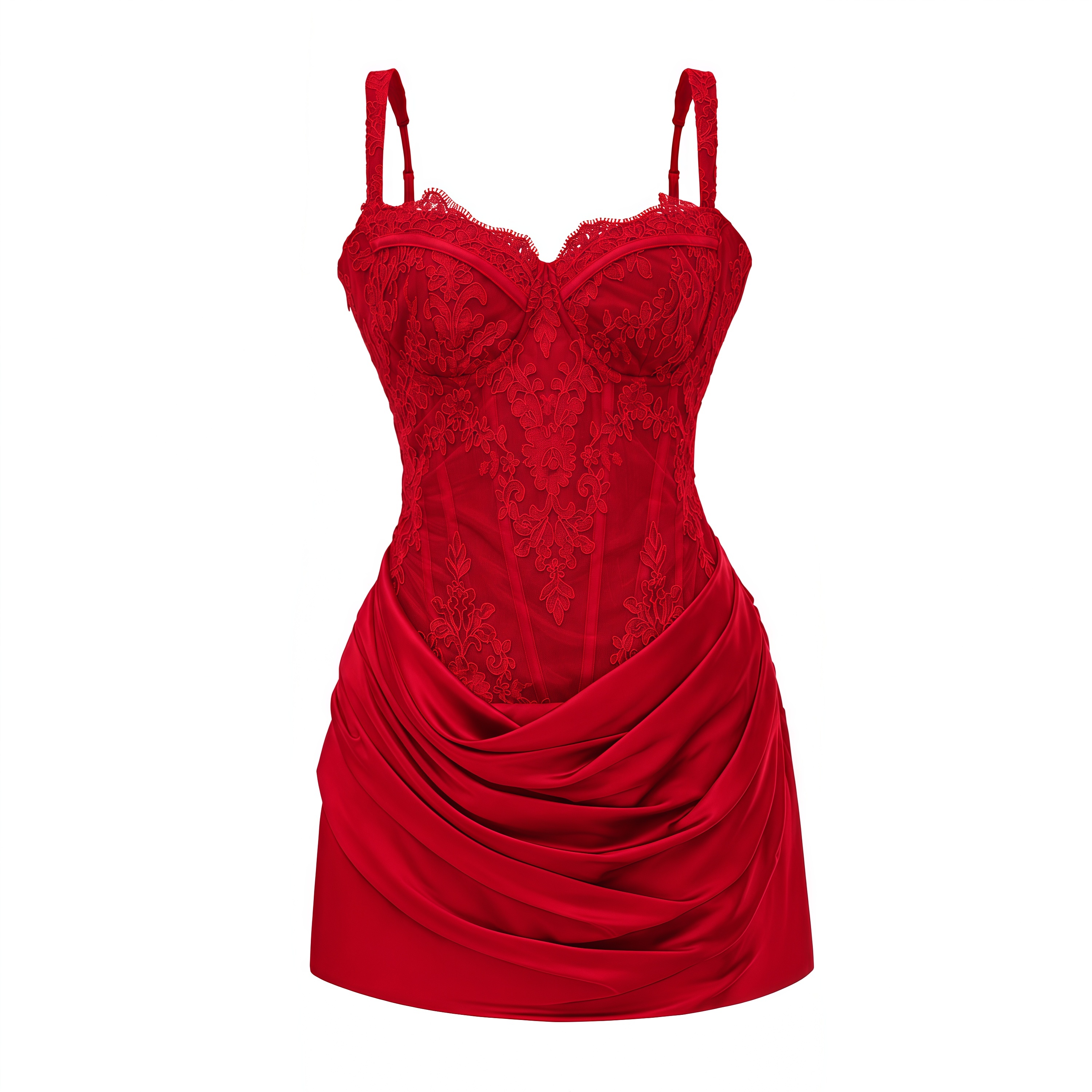 Cassandra Red Ruched Mini Dress with Lace Corset