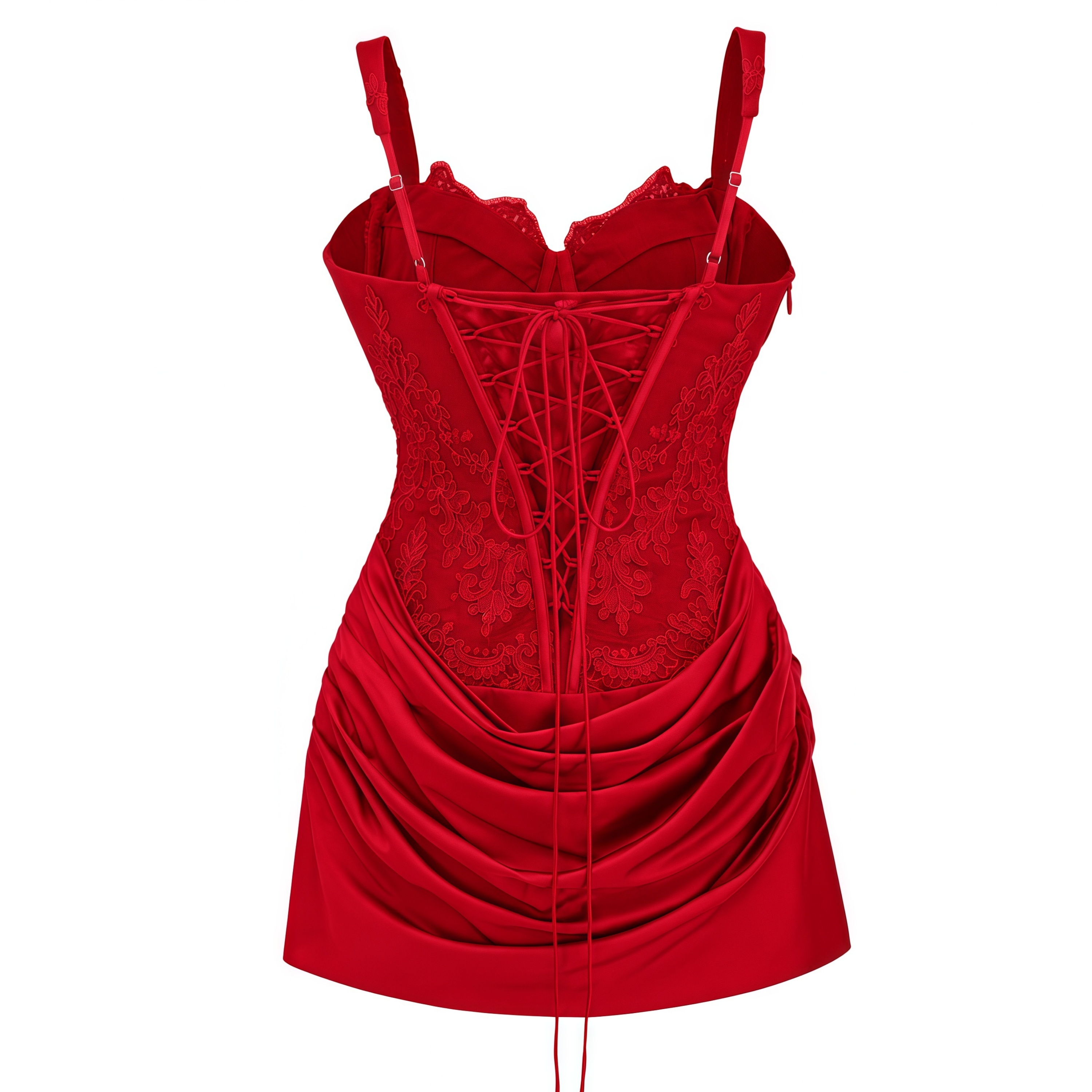 Cassandra Red Ruched Mini Dress with Lace Corset