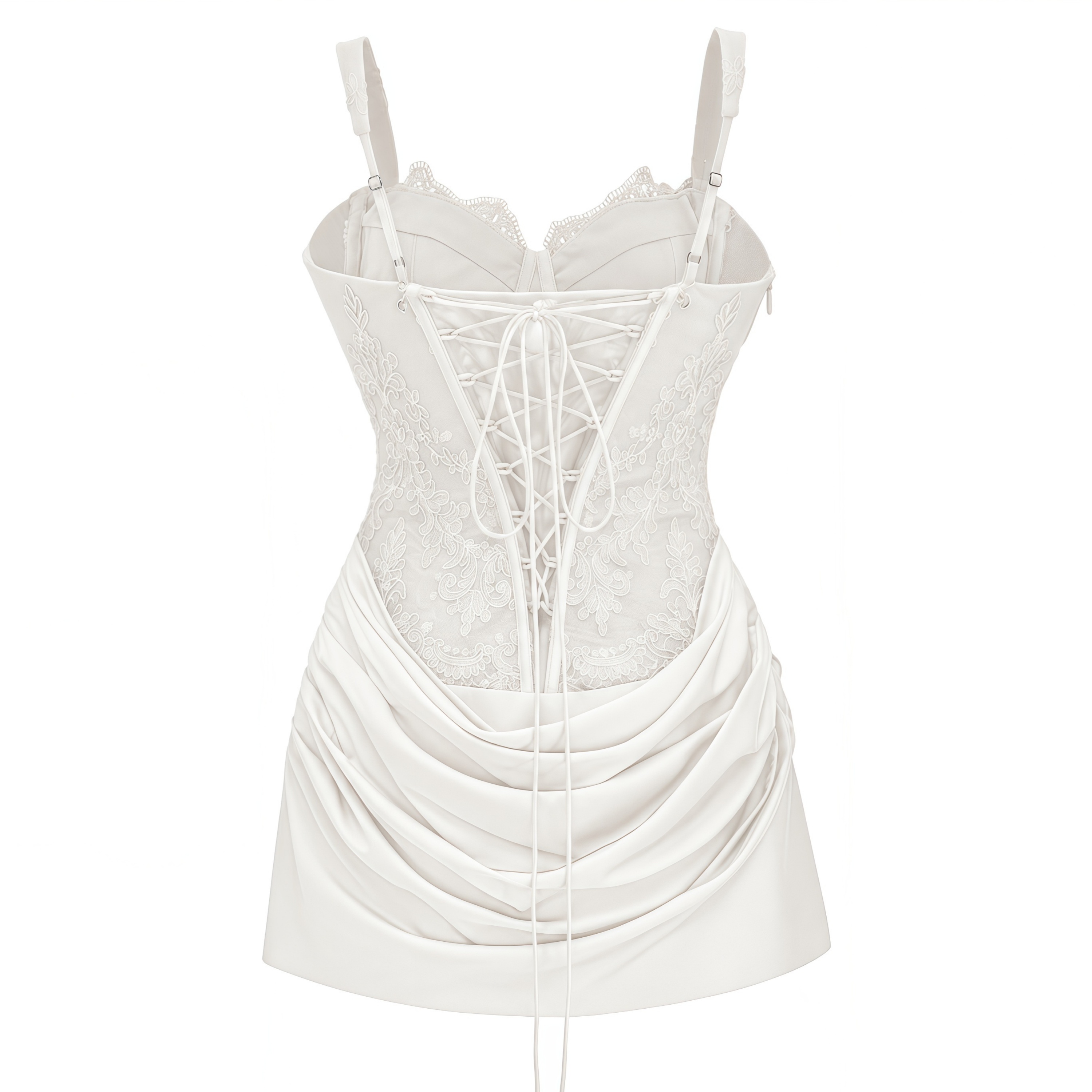 Cassandra White Ruched Mini Dress with Lace Corset
