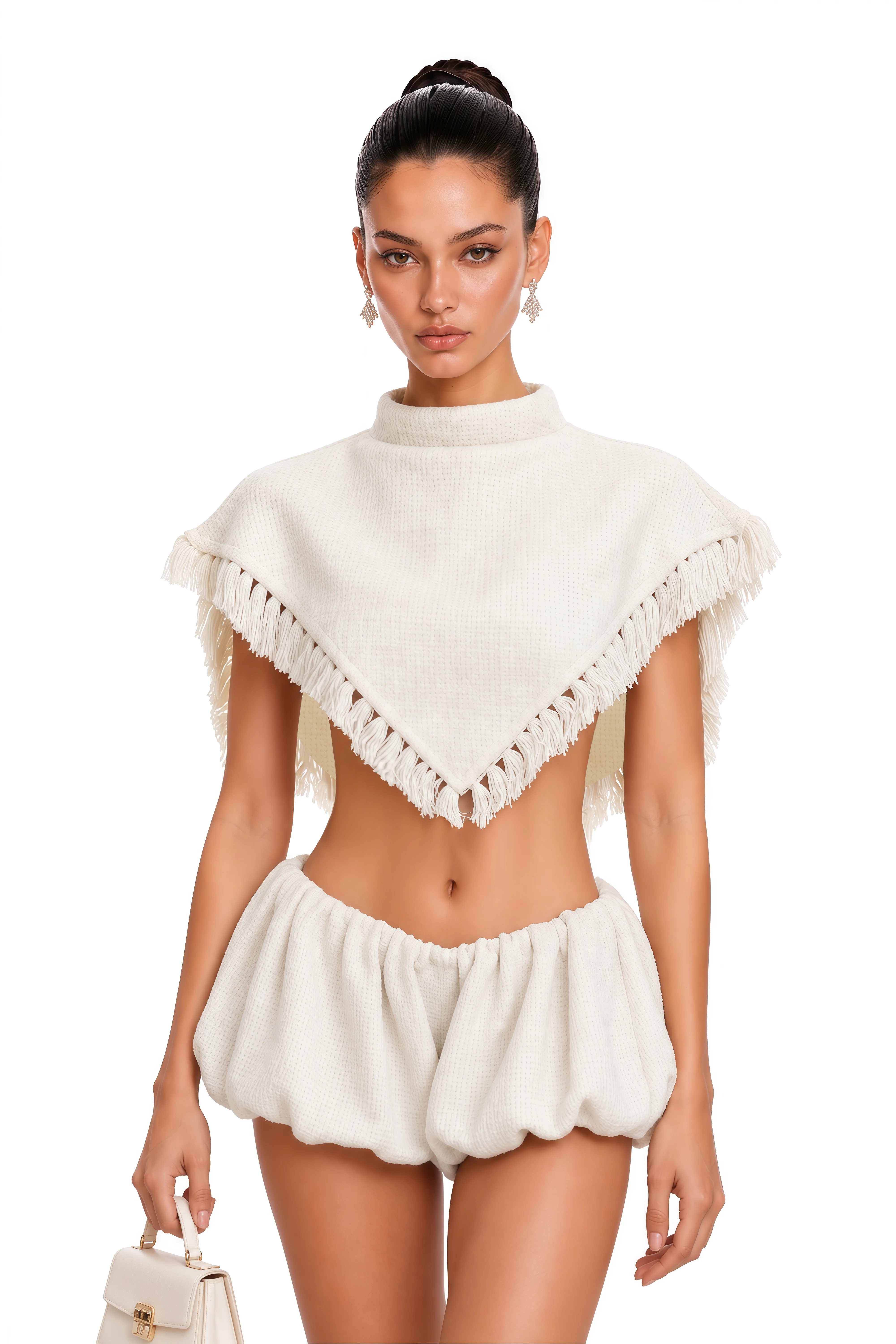 Celestine White Fringe Crop Top & Shorts Set