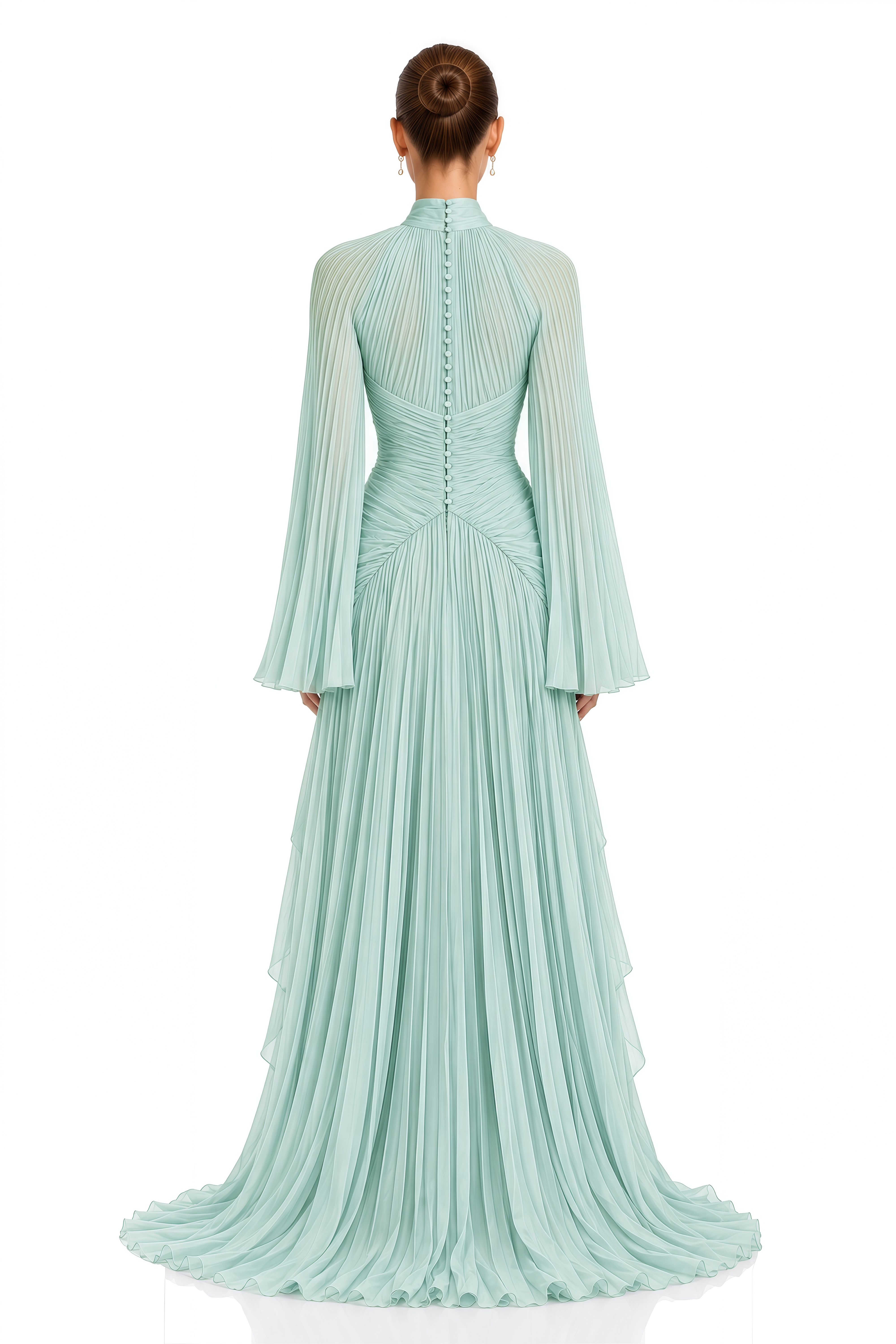 Celiane Mint Green Ruched Flared Sleeve Maxi Dress