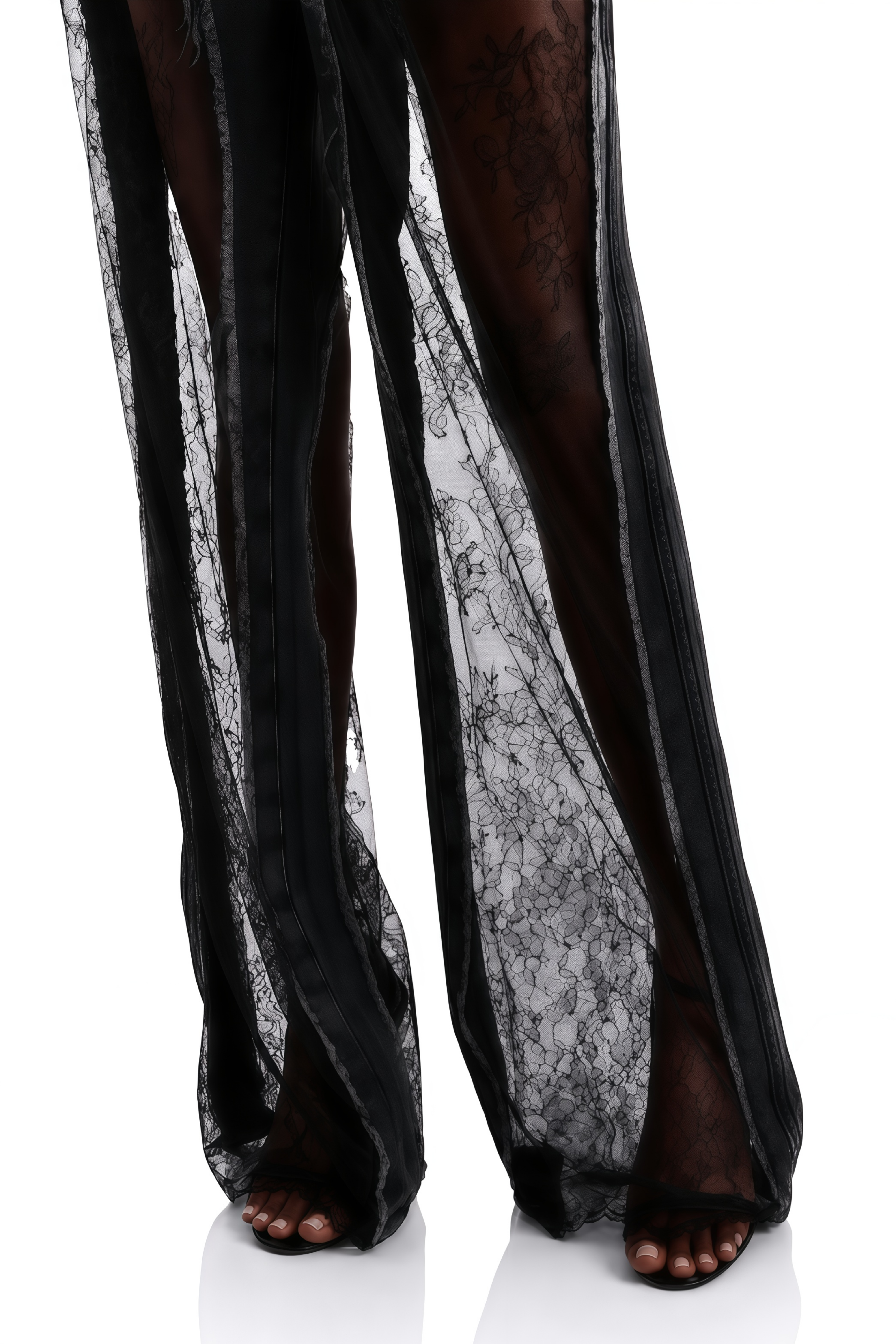 Black cutout trousers with sheer panels