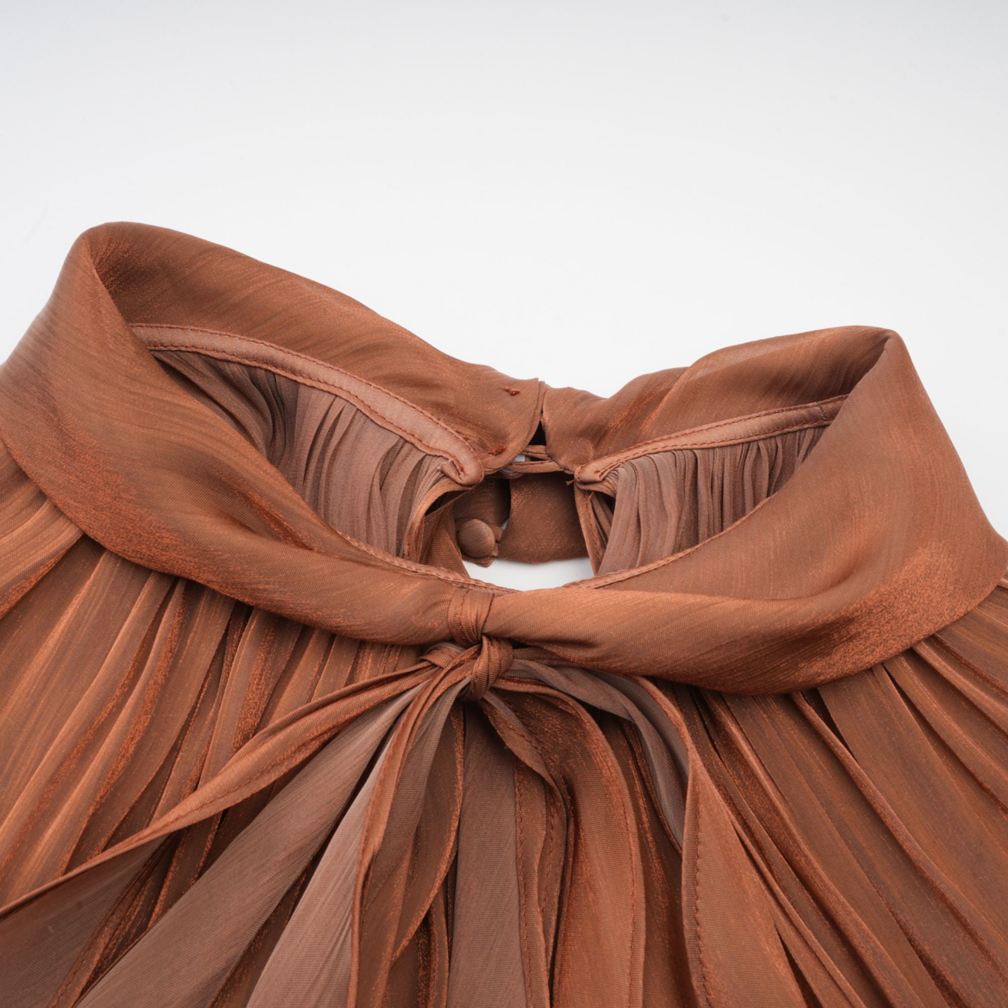 Mila Brown Pleated Satin Maxi Dress