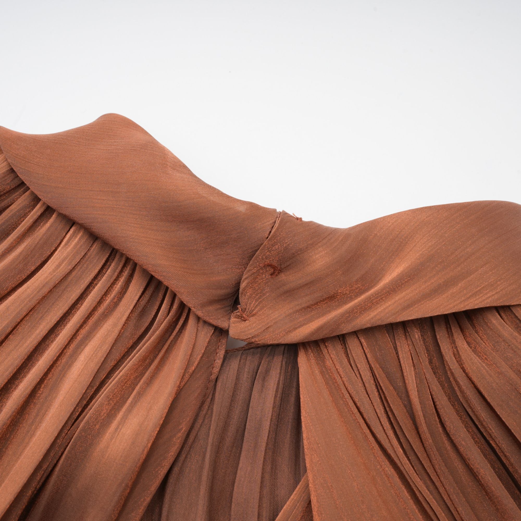 Mila Brown Pleated Satin Maxi Dress