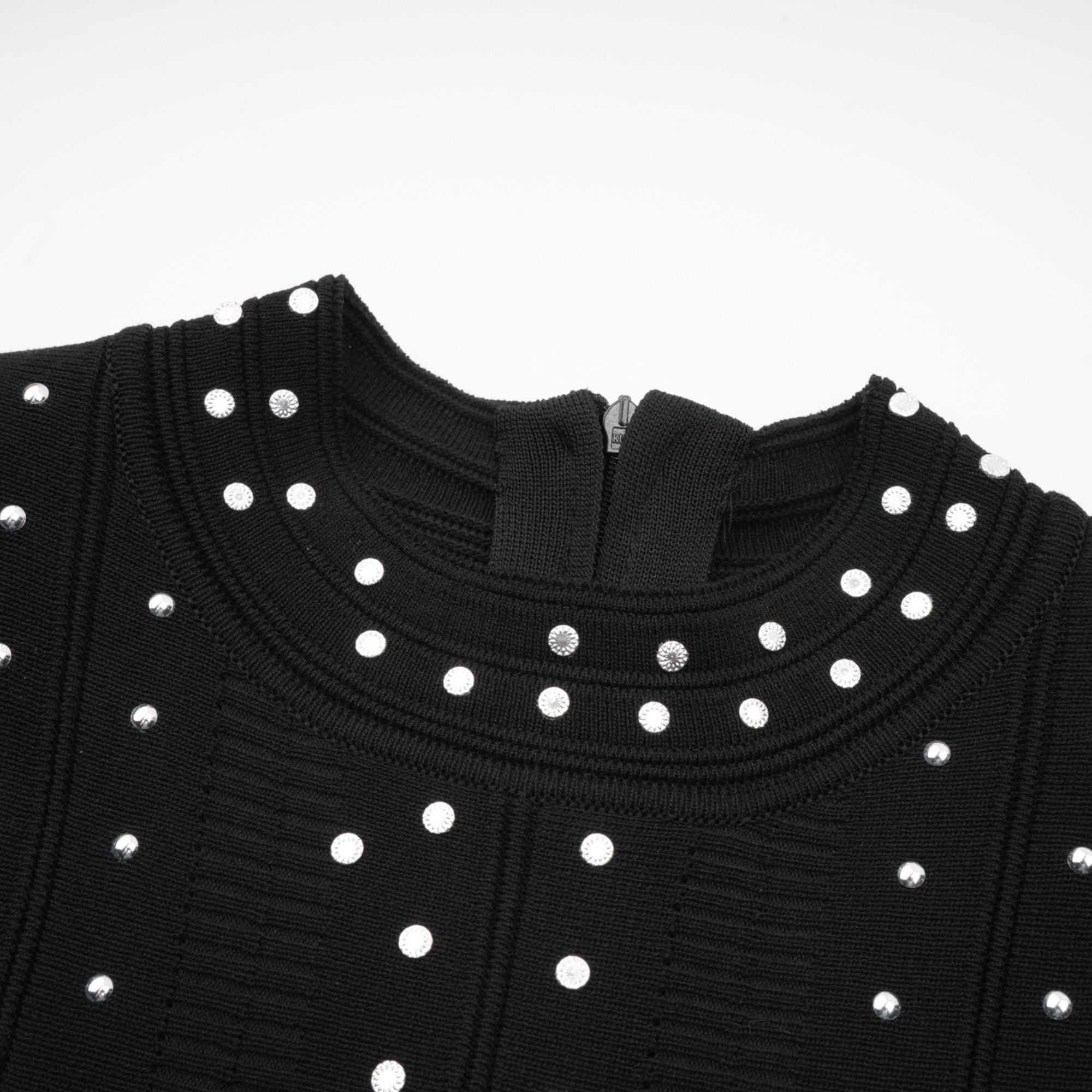 Fabienne Black Embellished Ruffled Knitted Mini Dress