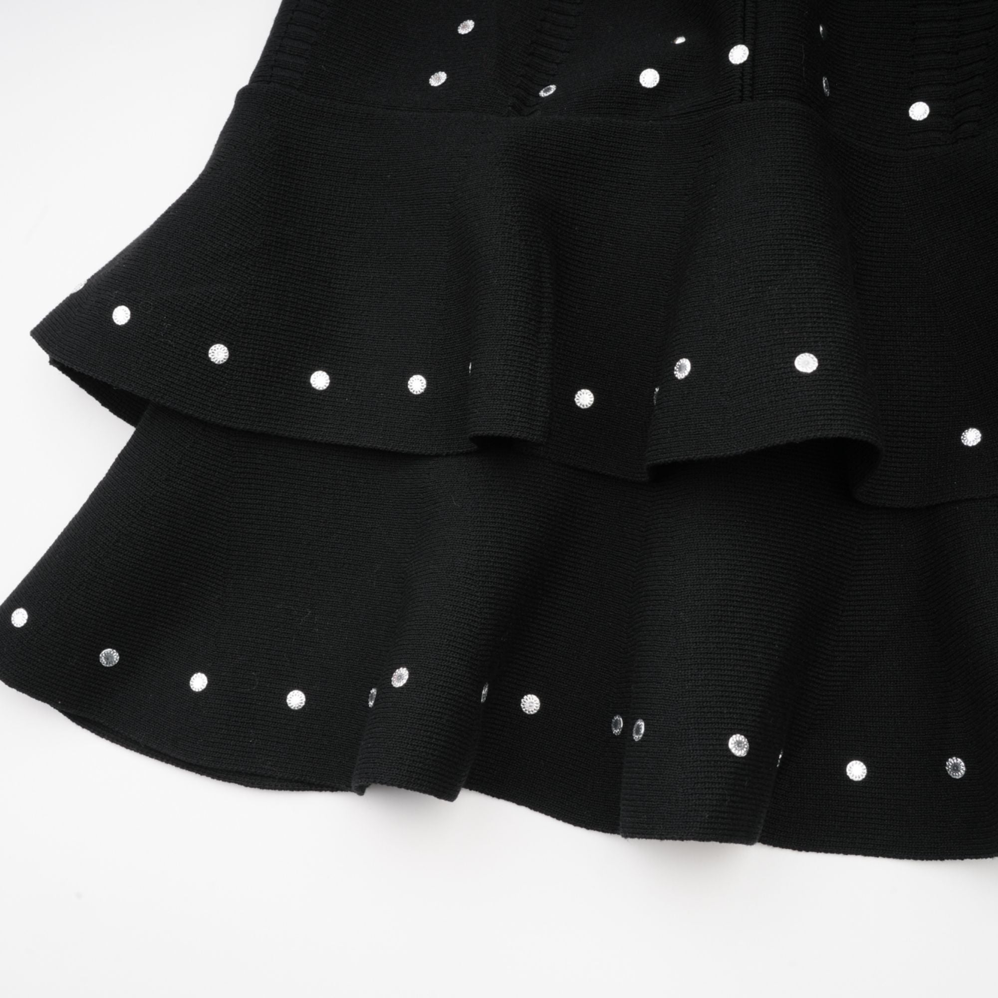 Fabienne Black Embellished Ruffled Knitted Mini Dress
