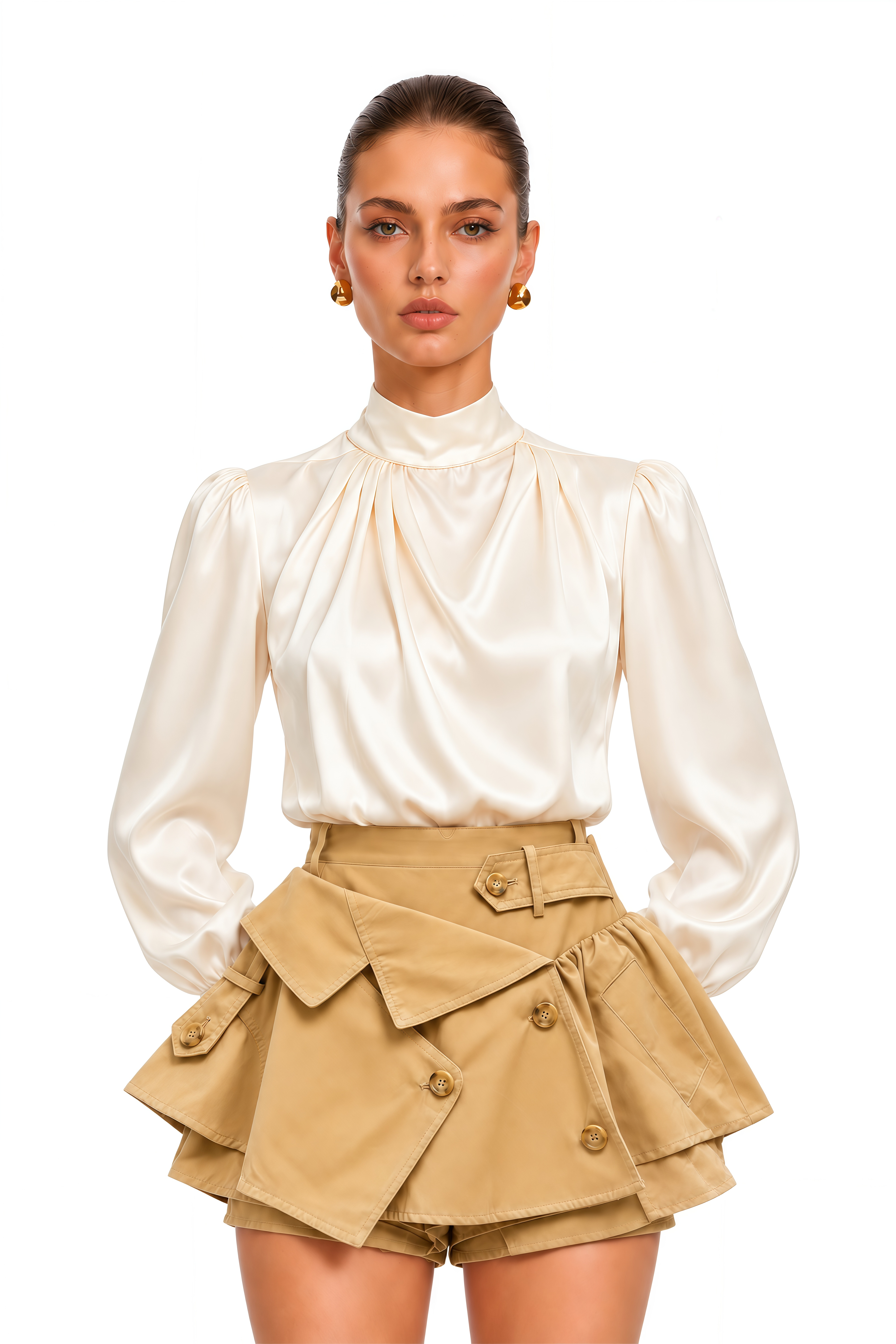 Delina Khaki Asymmetrical Layered Mini Skirt