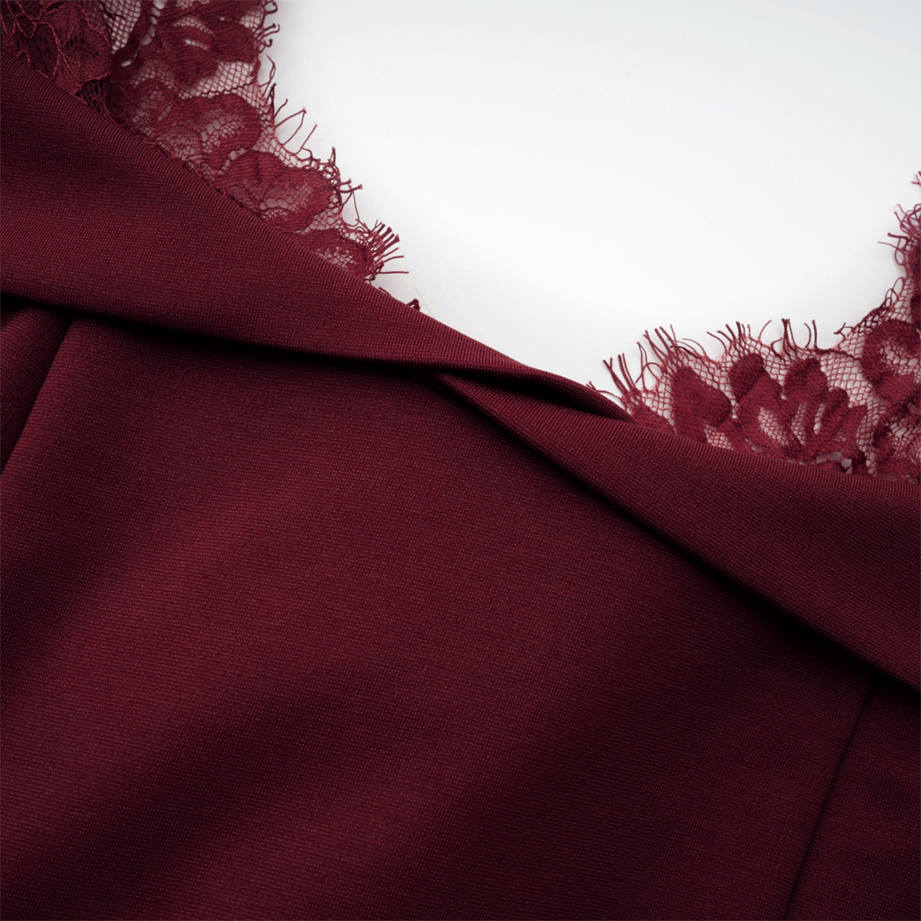 Burgundy off-the-shoulder maxi gown with sheer lace long sleeves