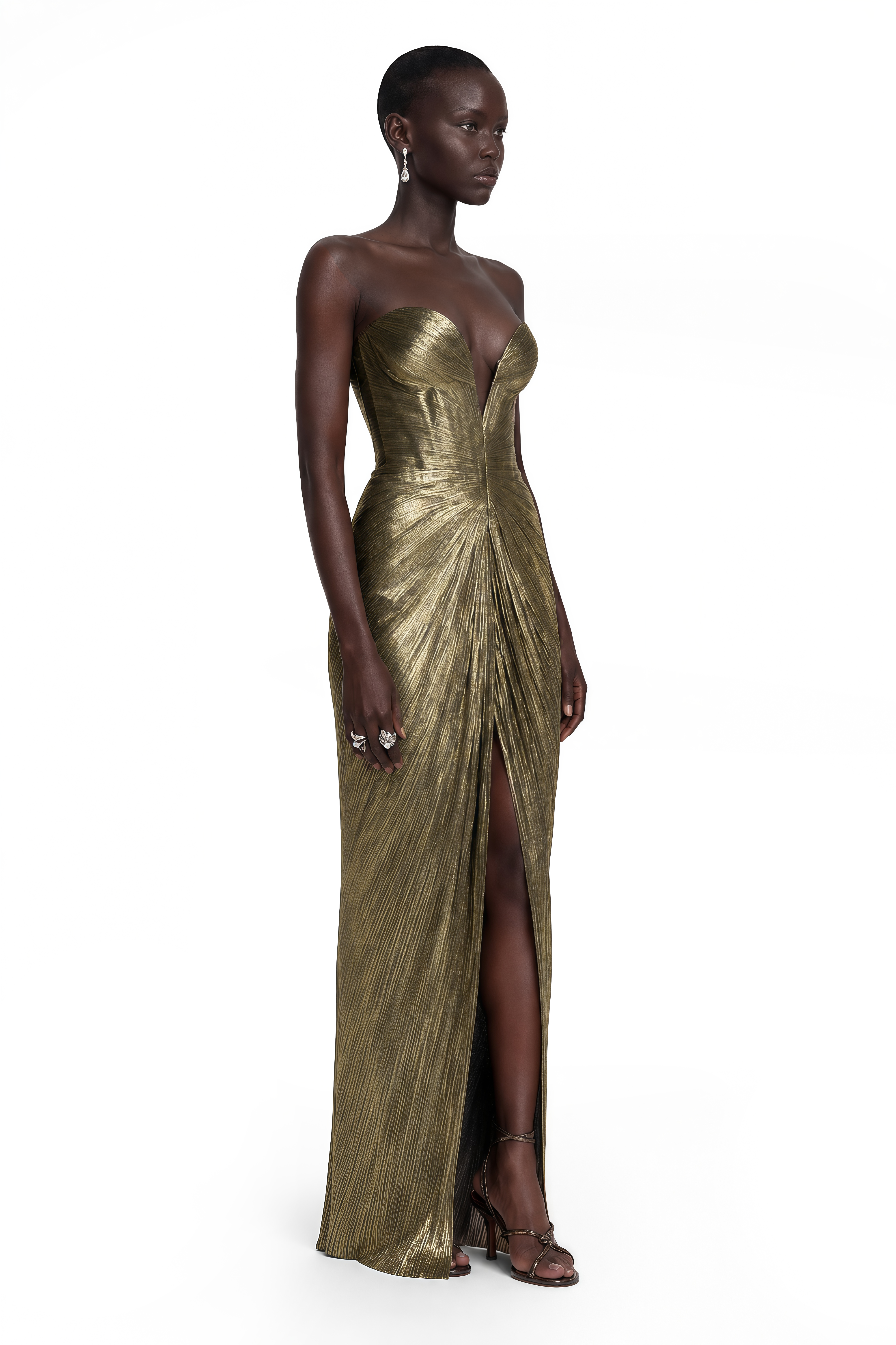 Guillermo Gold Off-Shoulder Maxi Dress