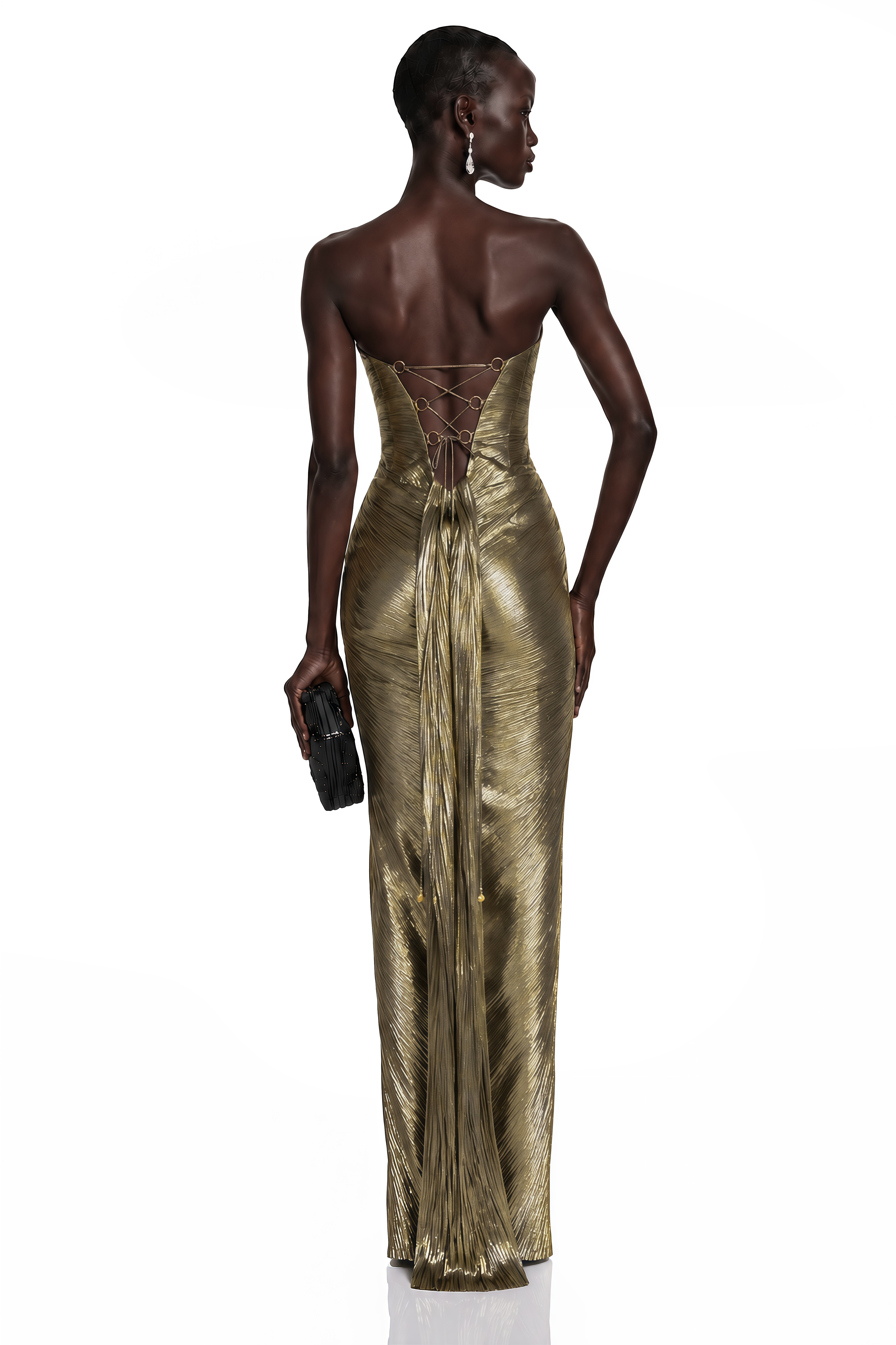 Guillermo Gold Off-Shoulder Maxi Dress