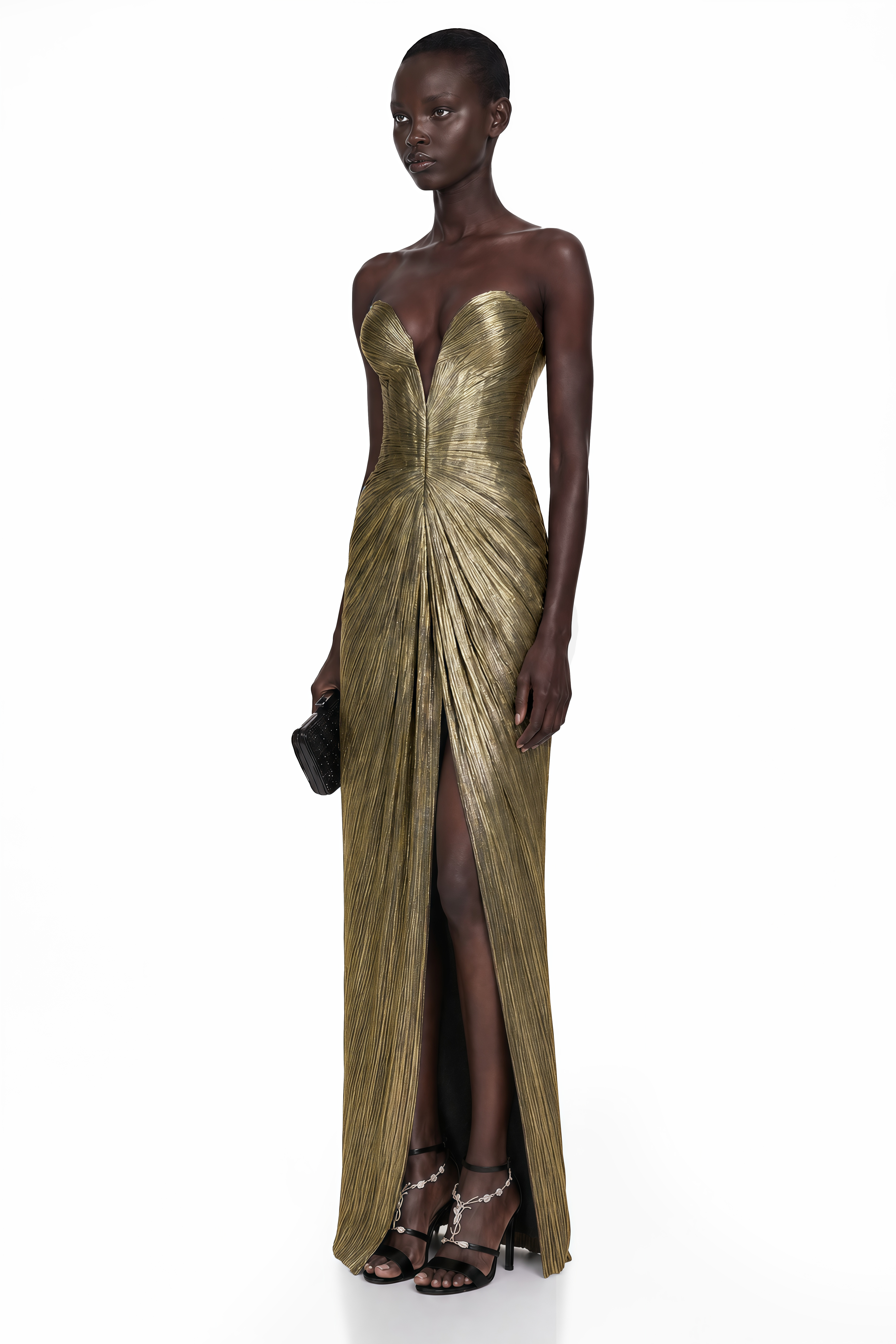 Guillermo Gold Off-Shoulder Maxi Dress
