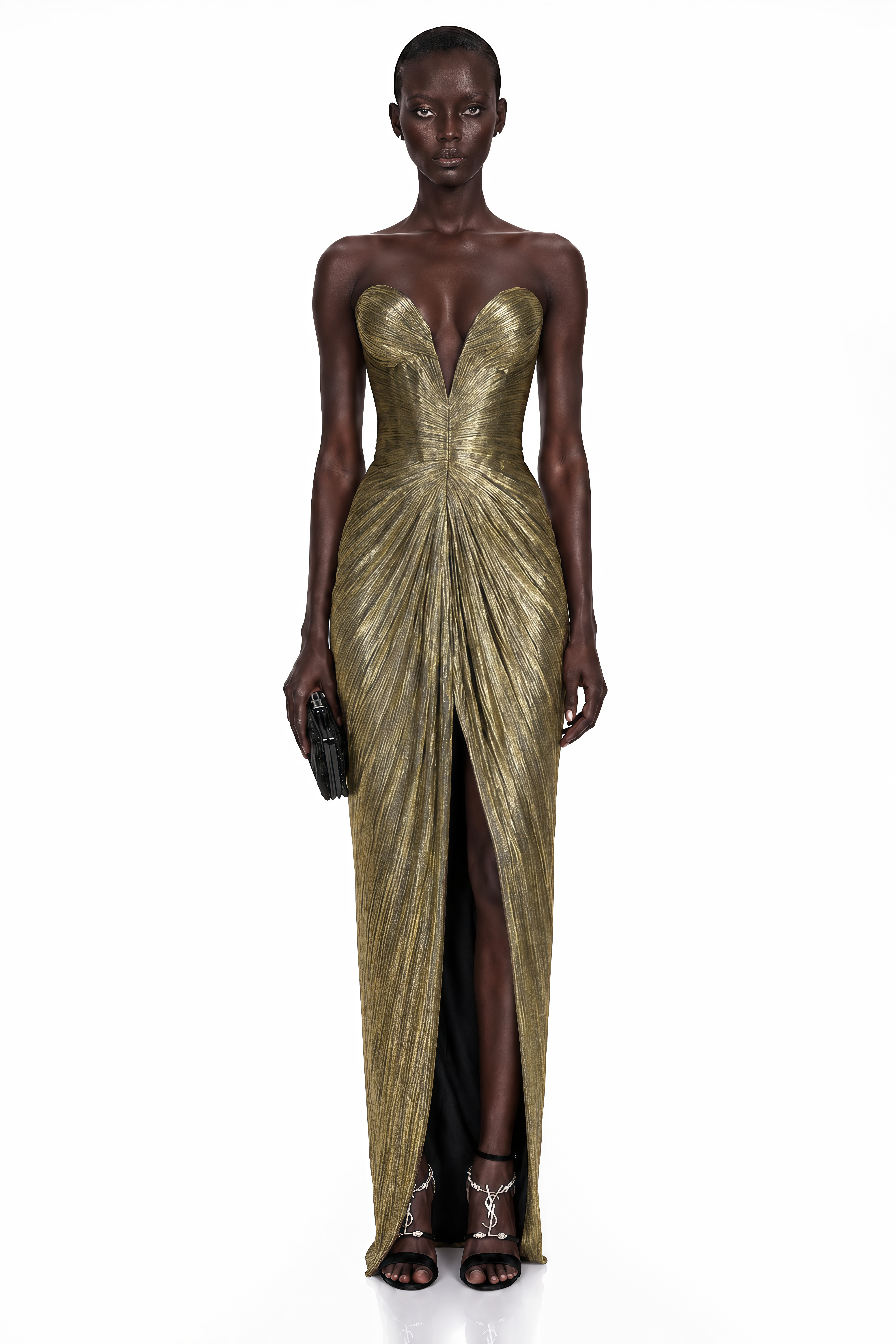 Guillermo Gold Off-Shoulder Maxi Dress