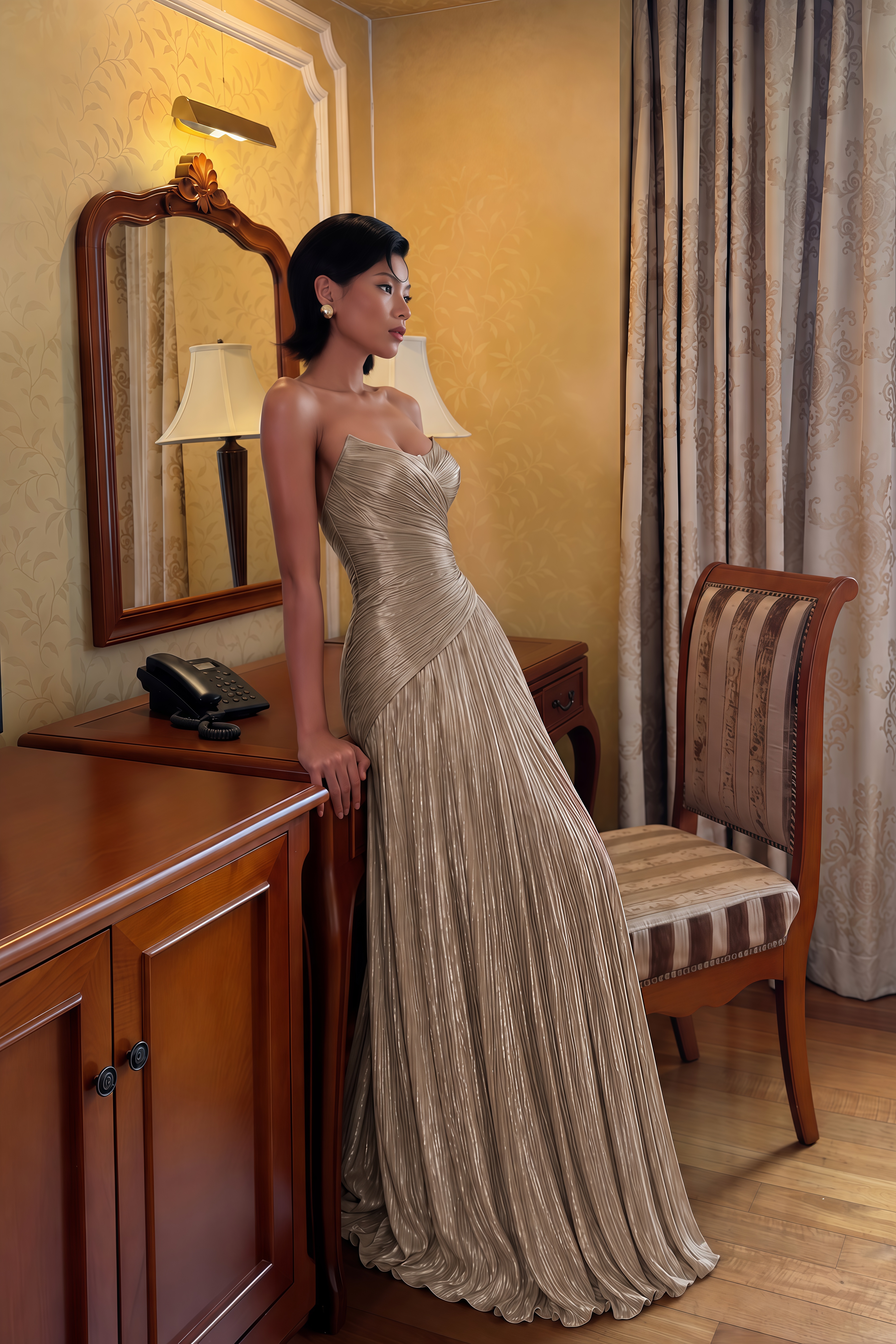 Jacinthe Beige Off Shoulder Pleated Maxi Dress