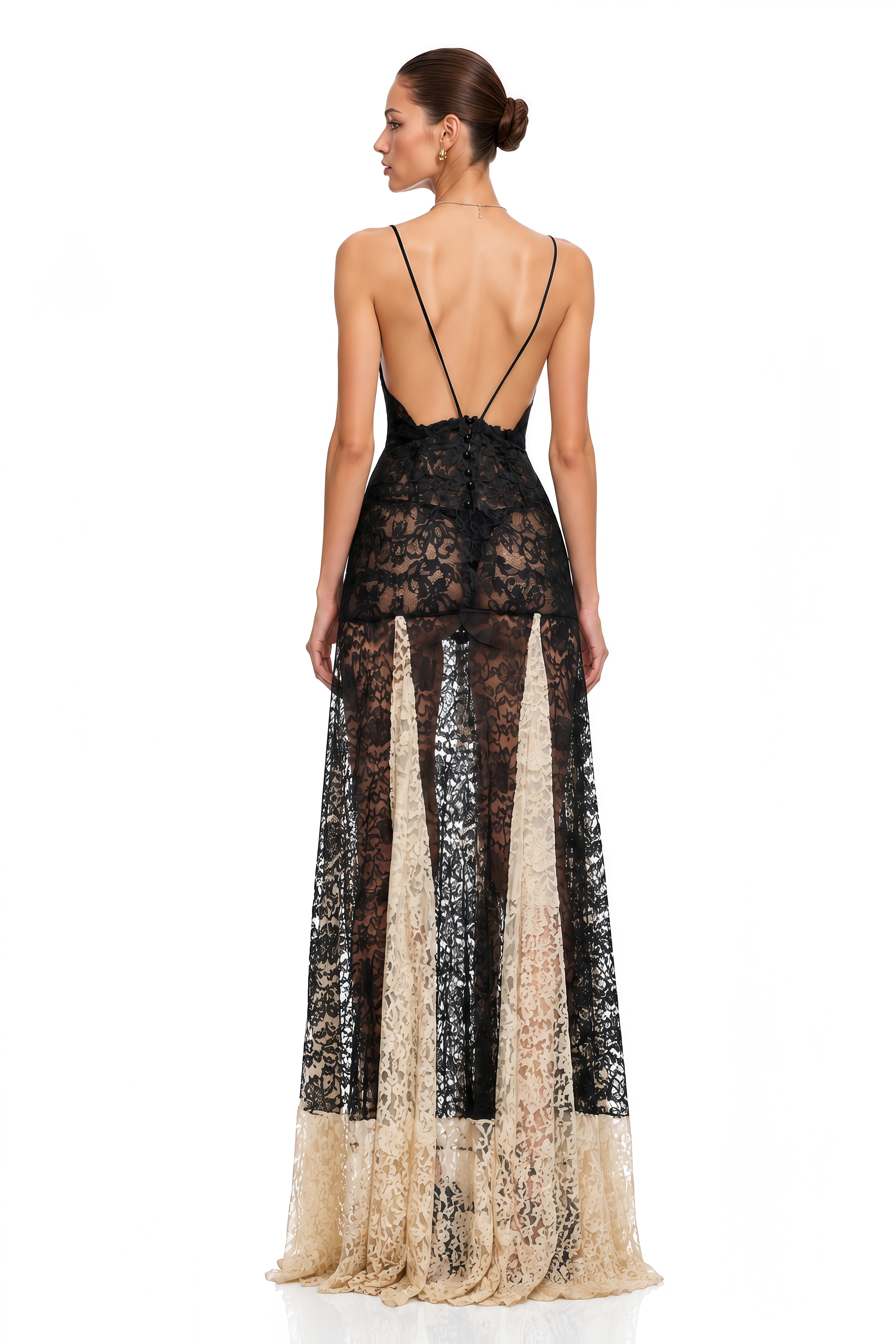 Lavinia Black Contrast Lace Plunge Neck Maxi Dress