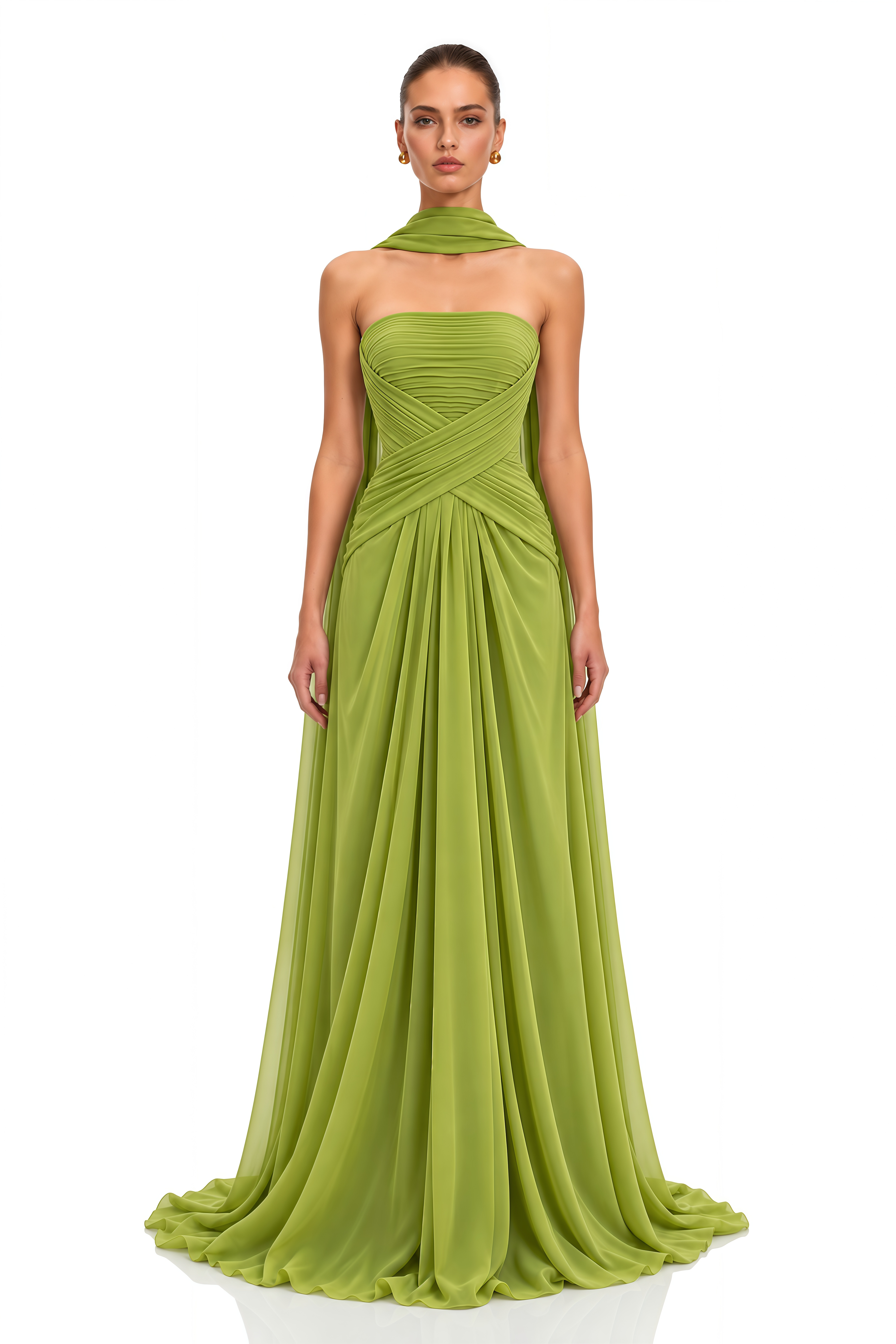 Lavinia Lime Green Strapless Draped Maxi Dress