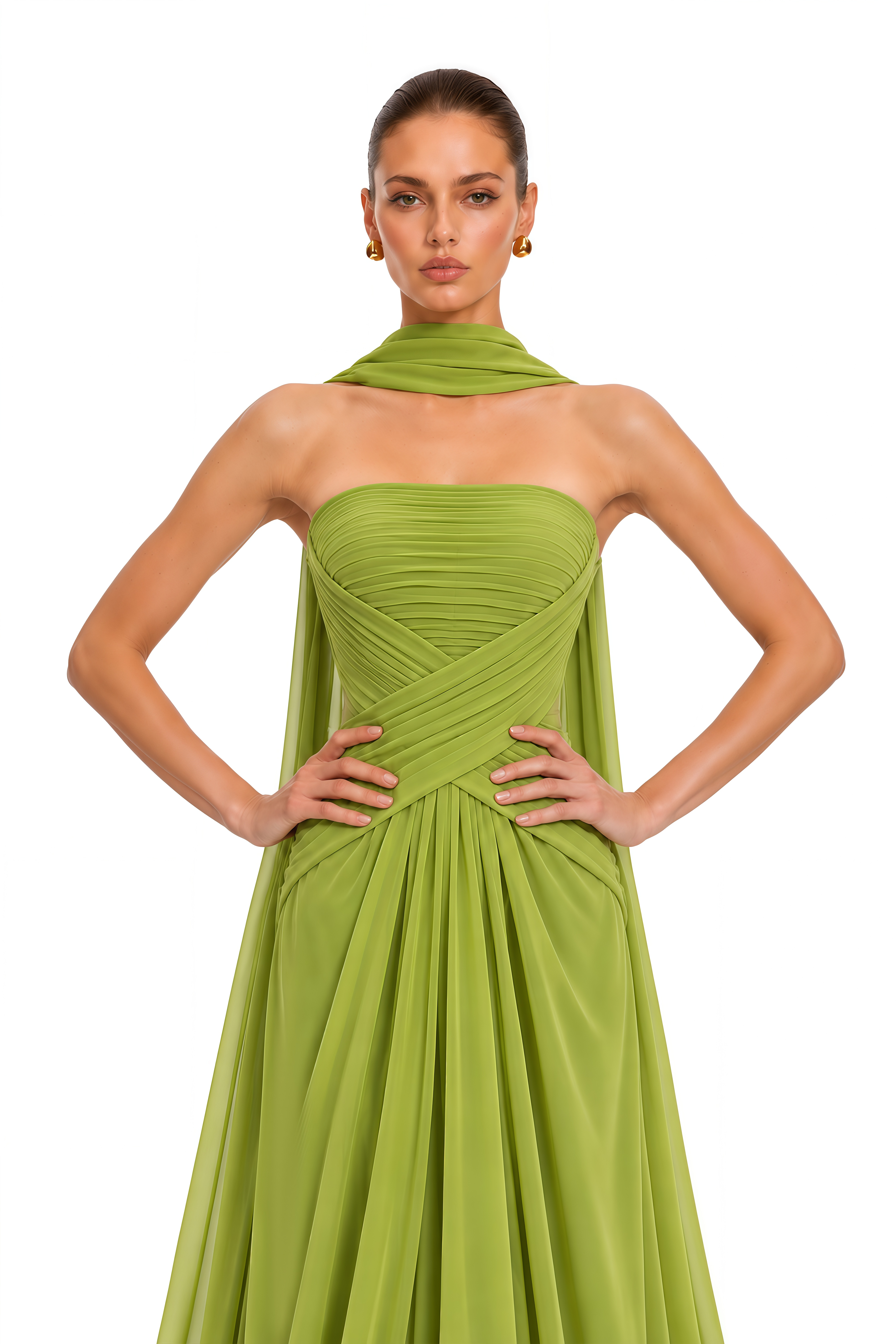 Lavinia Lime Green Strapless Draped Maxi Dress