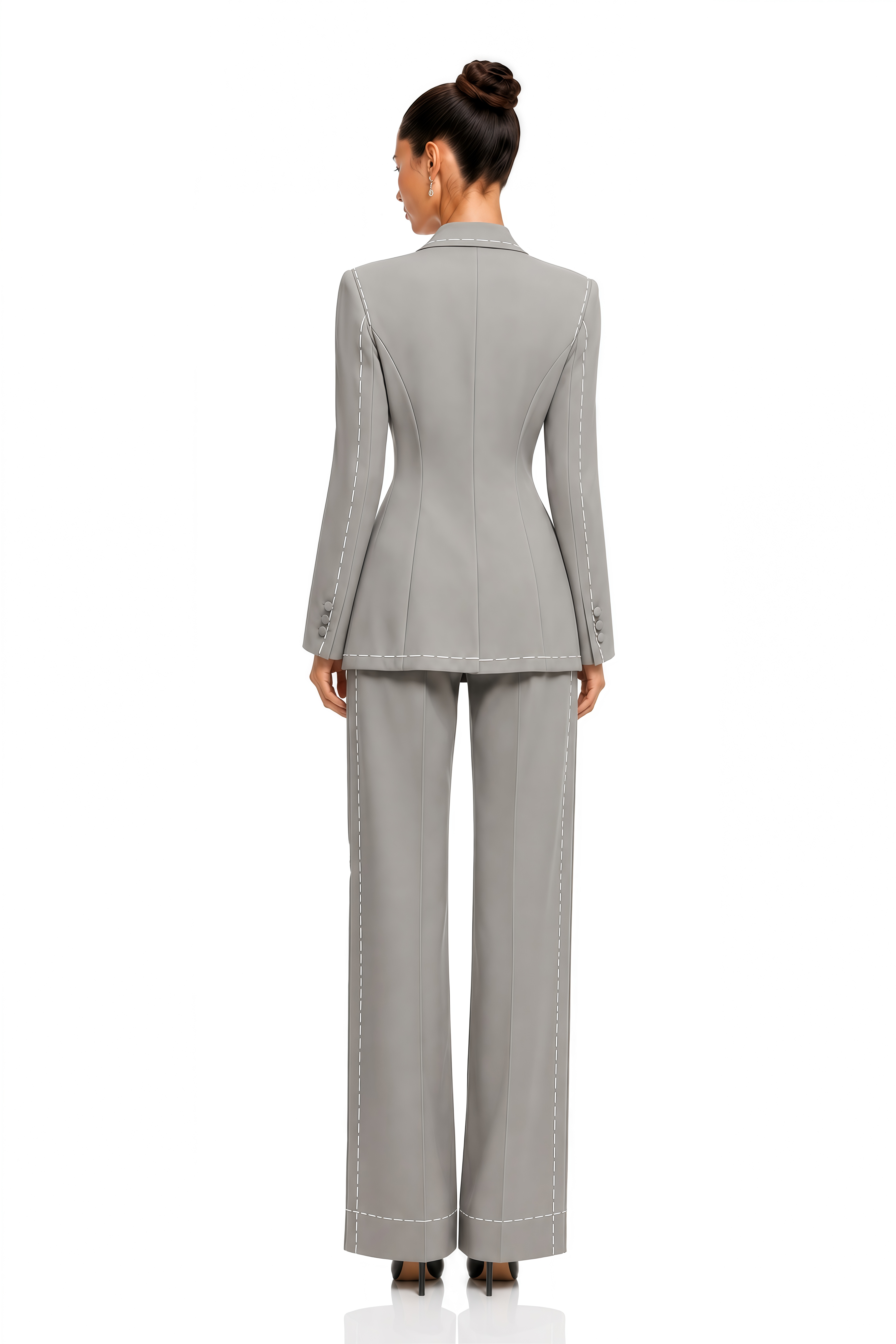 Liva Grey Contrast Stitch Tailored Blazer & Trousers Set