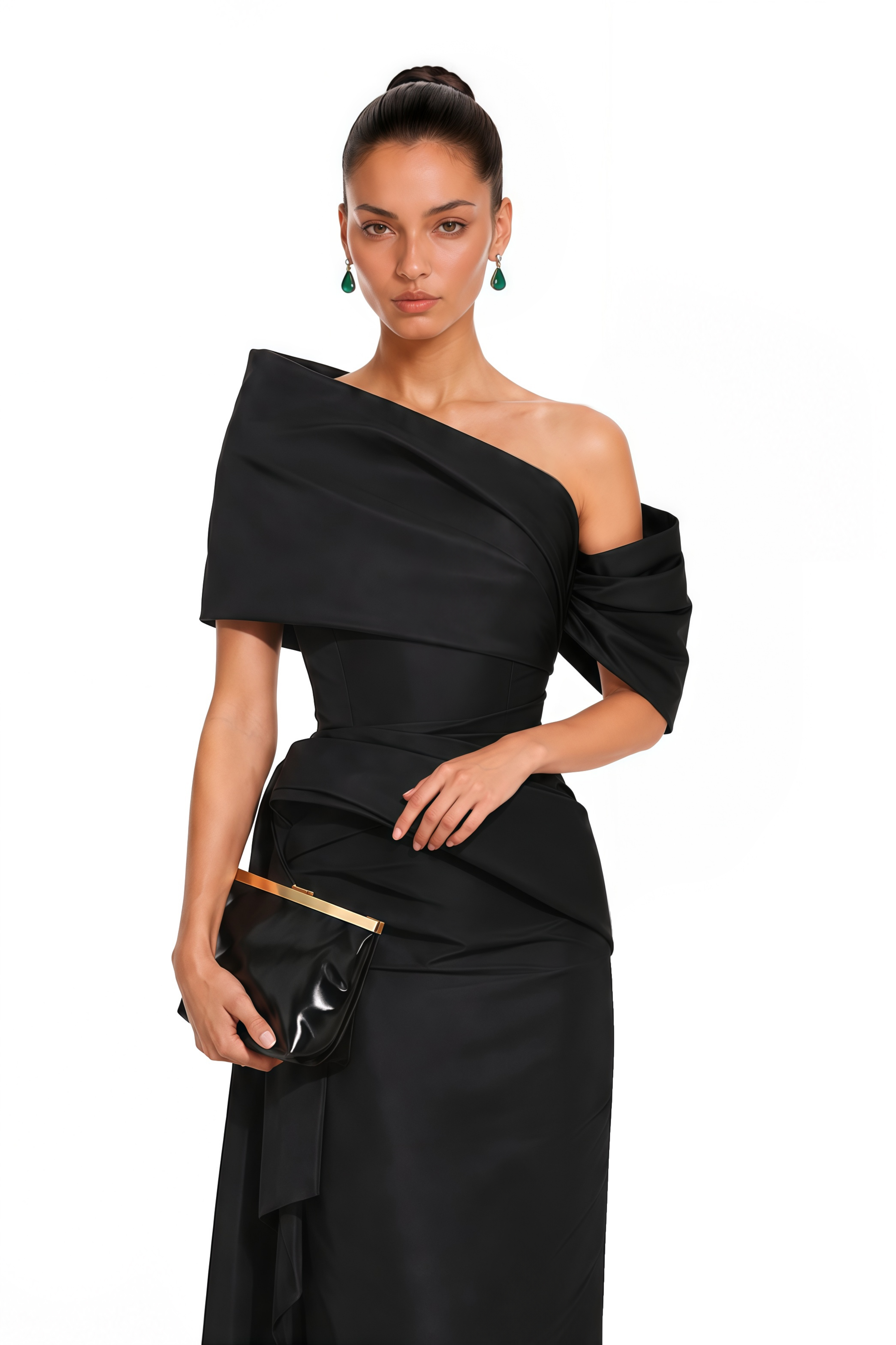 Merritt Black One-Shoulder Draped Maxi Dress